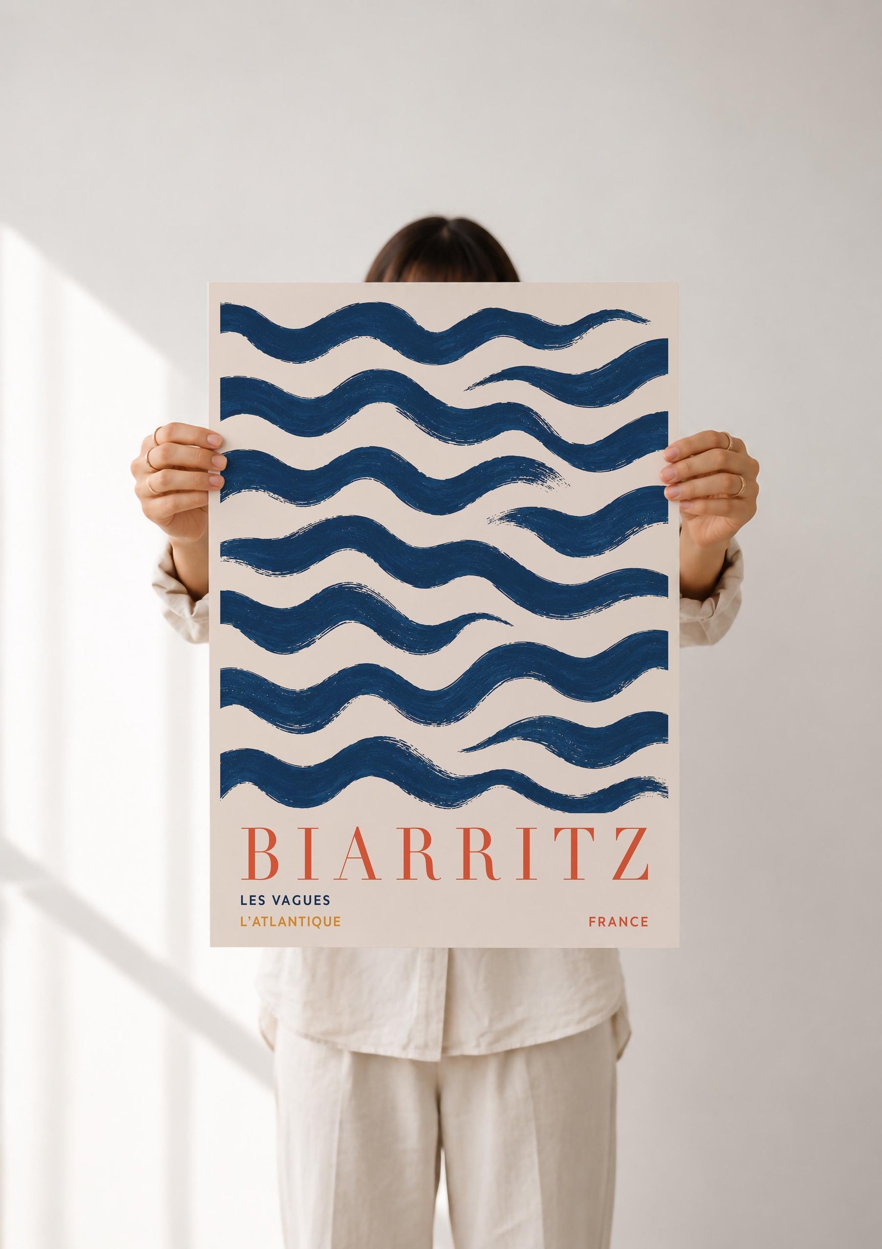 Biarritz Print | Hand-Painted French Coastal Waves Travel Poster | Framed or Unframed