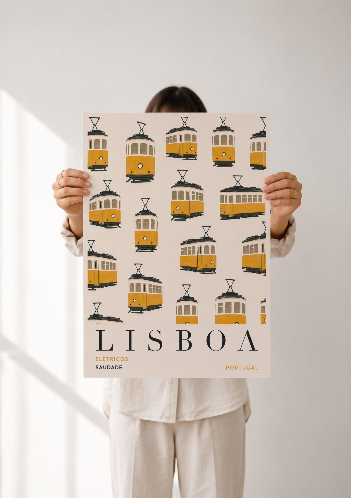 Lisbon Print | Yellow Tram Wall Art, Hand-Painted Portugal Travel Poster | Framed or Unframed