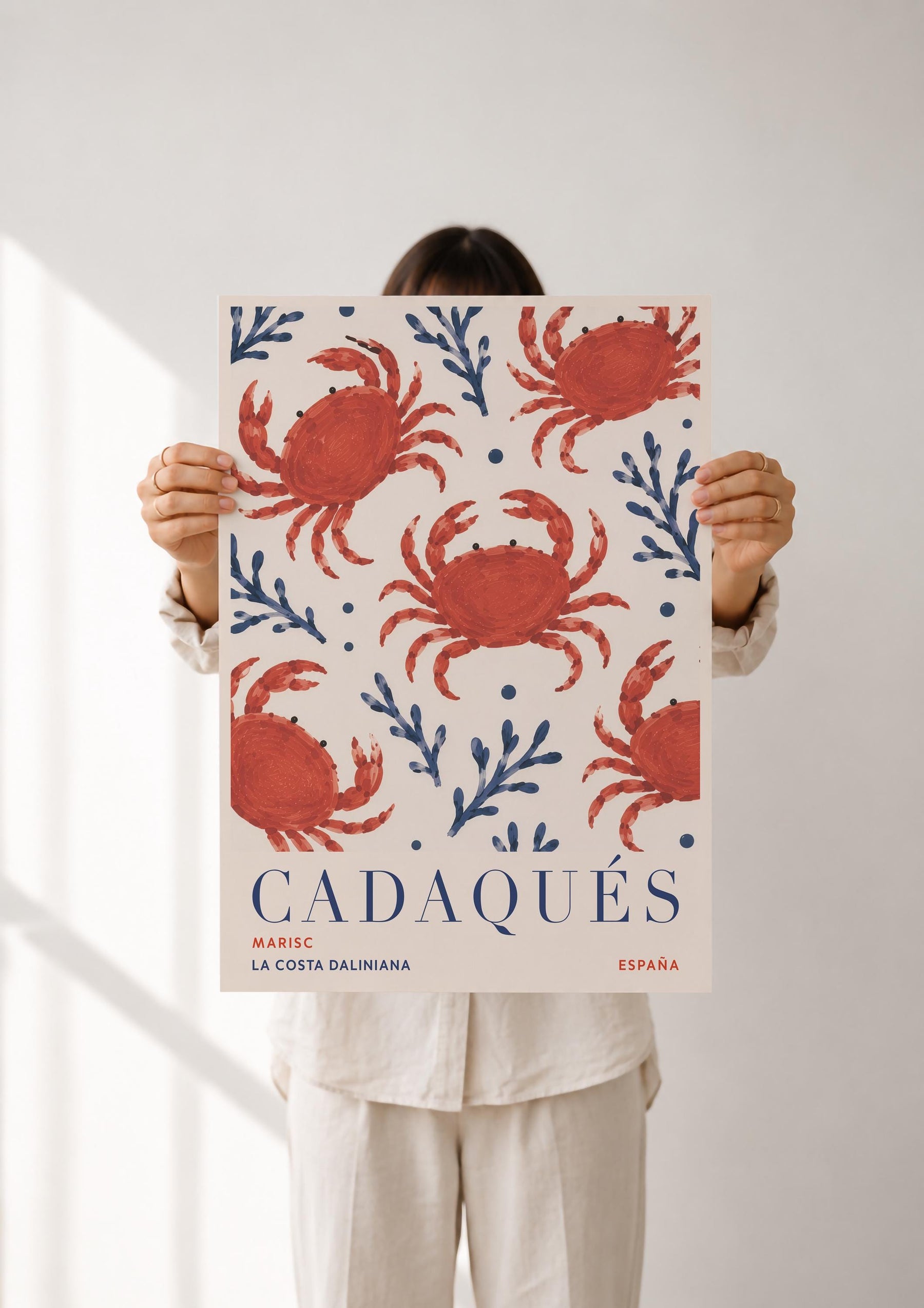 Cadaqués Spain Travel Poster | Hand-Painted Crab Coastal Mediterranean Wall Art | Framed or Unframed