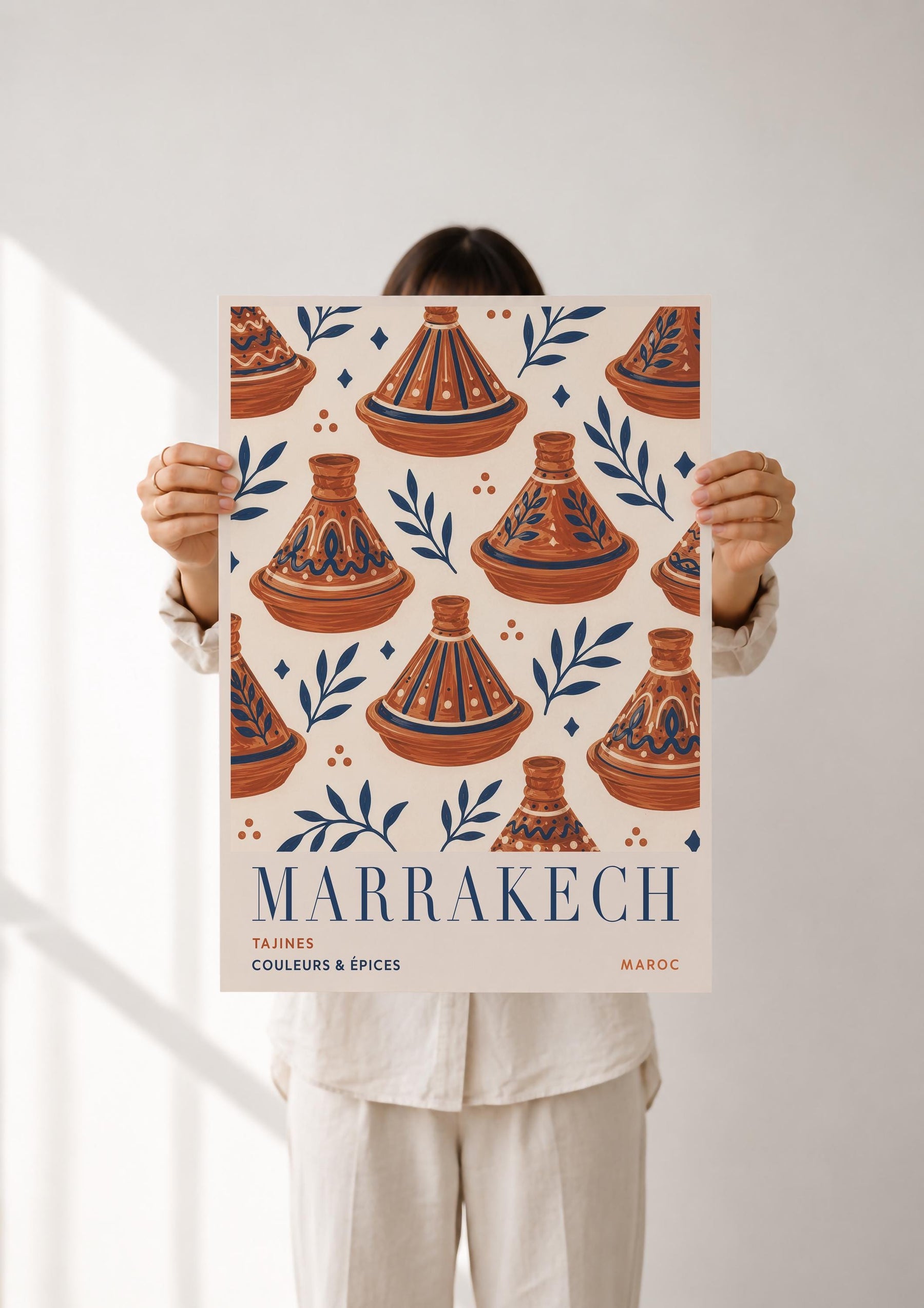 Marrakech Print | Hand-Painted Tagine Travel Poster, Moroccan Boho Kitchen Art | Framed or Unframed
