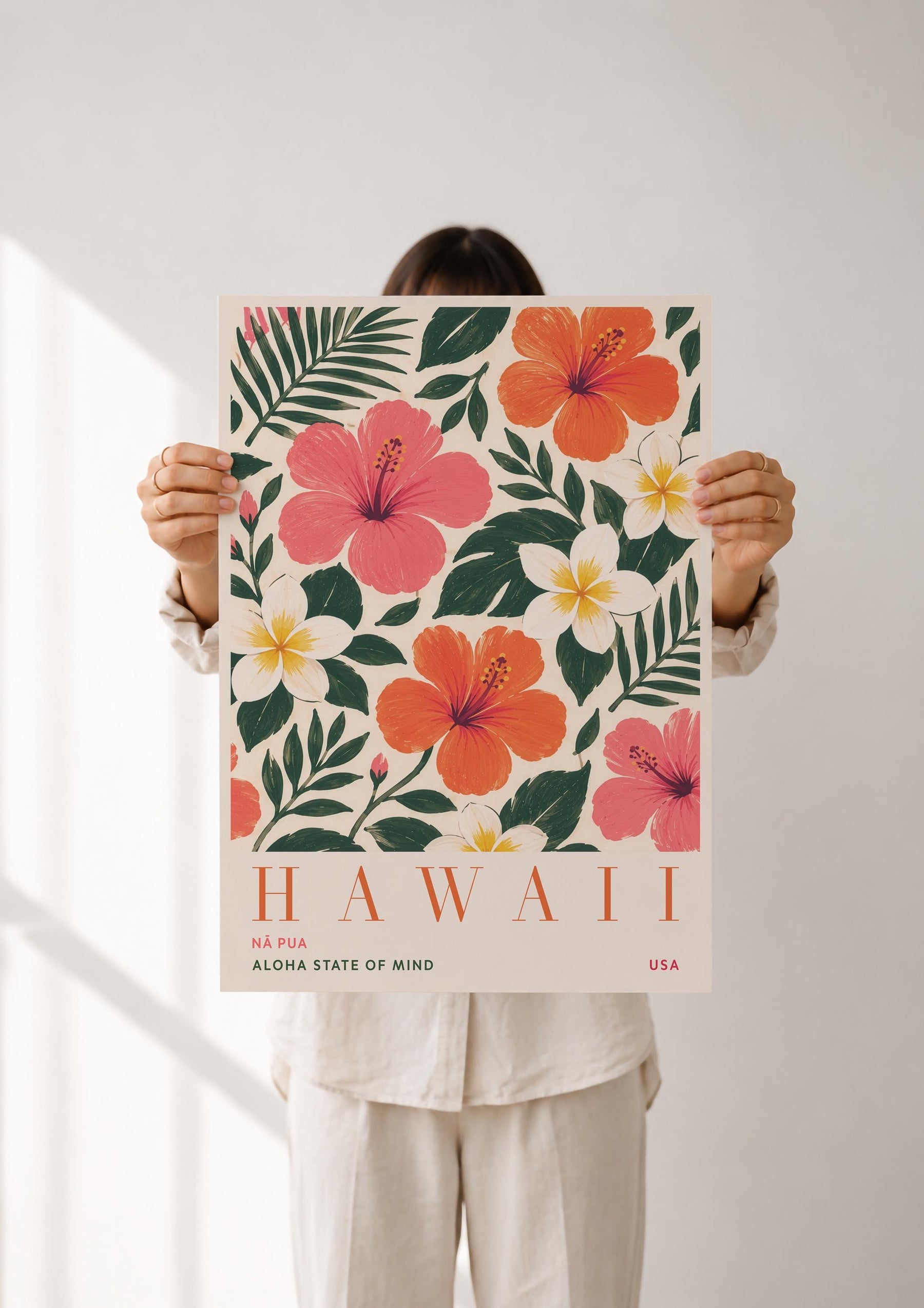 Hawaii Hibiscus Floral Travel Poster | Hand-Painted Tropical Aloha Decor | Framed or Unframed