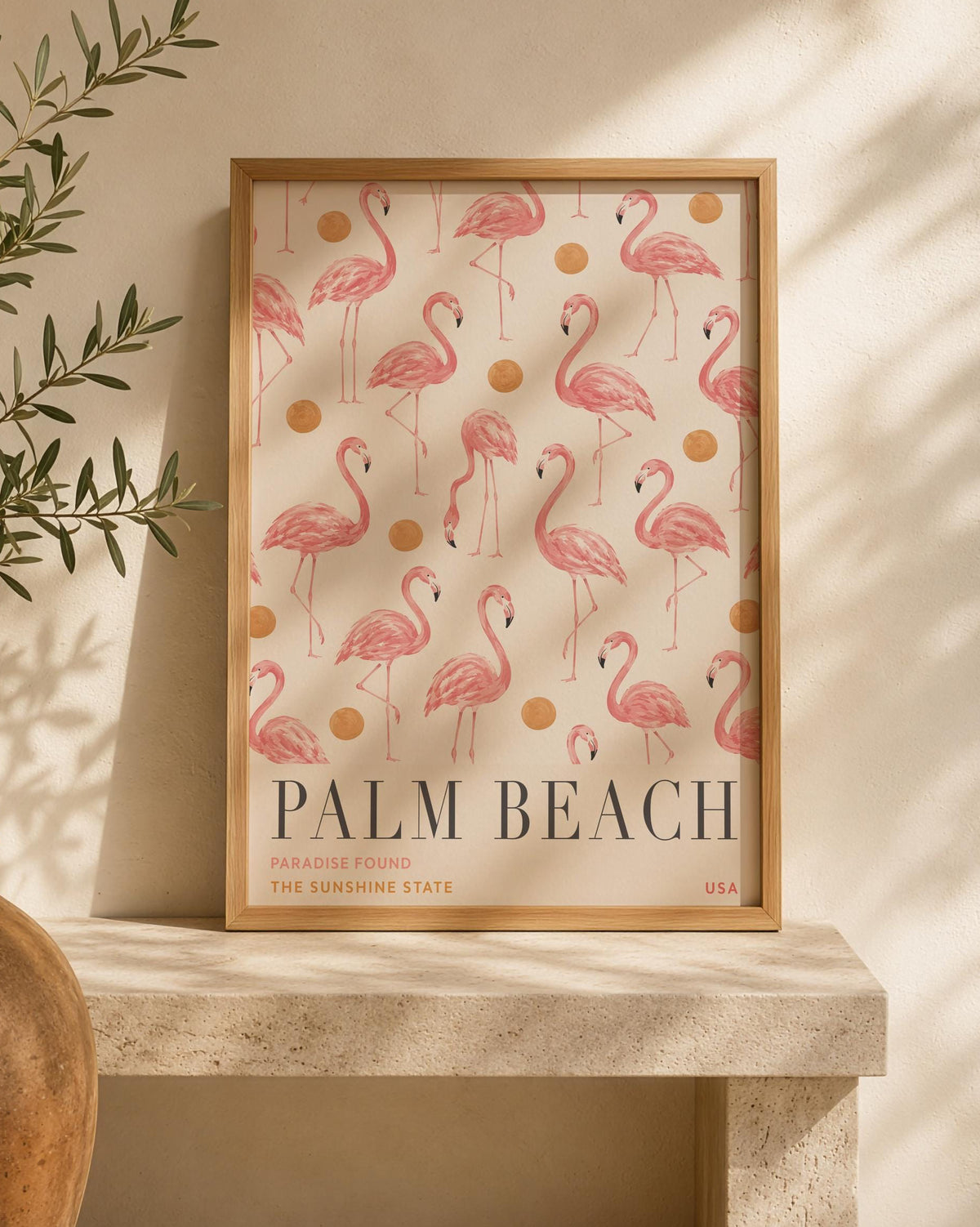 Palm Beach Flamingo Print | Hand-Painted Florida Coastal Wall Art | Framed or Unframed