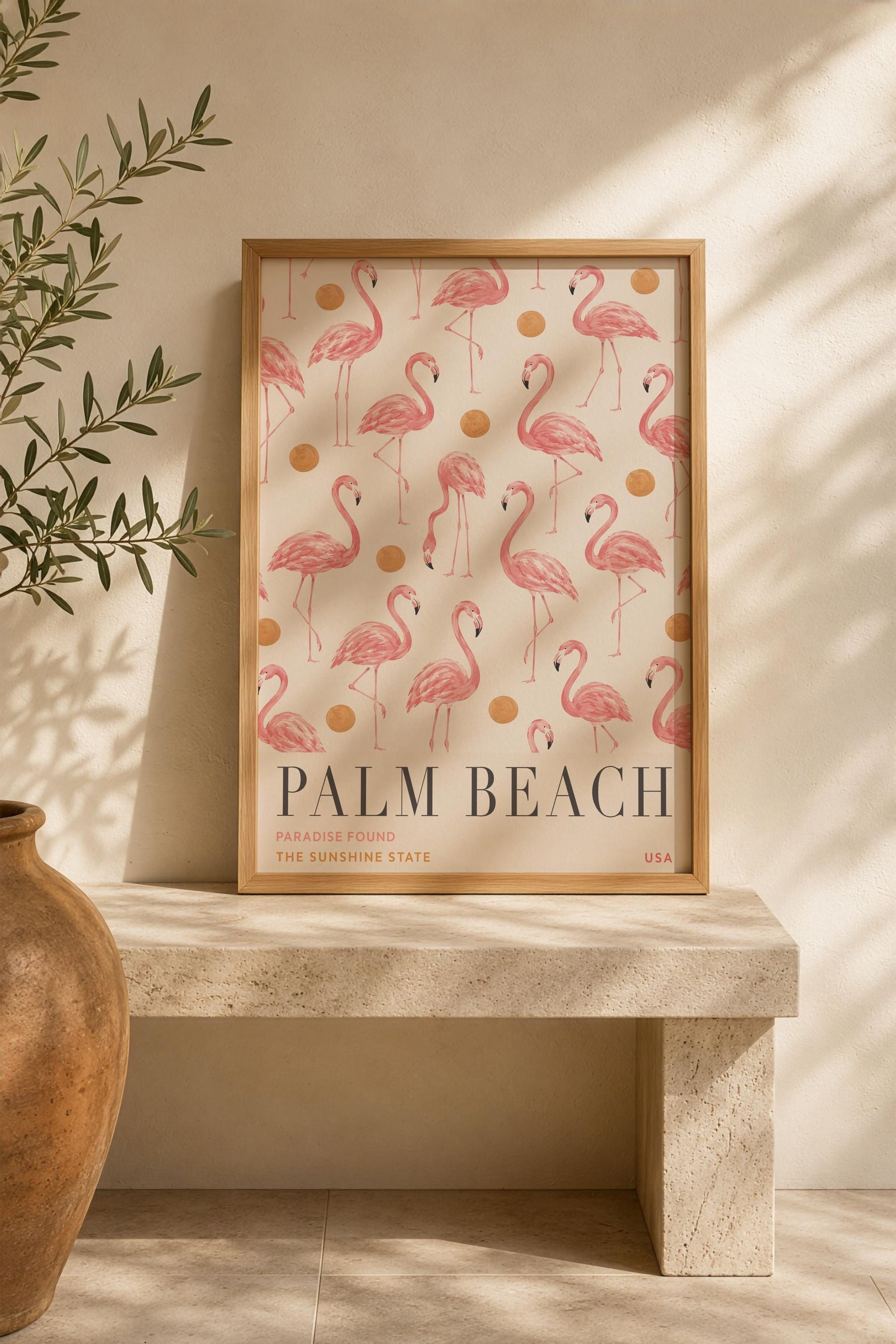 Palm Beach Flamingo Print | Hand-Painted Florida Coastal Wall Art | Framed or Unframed