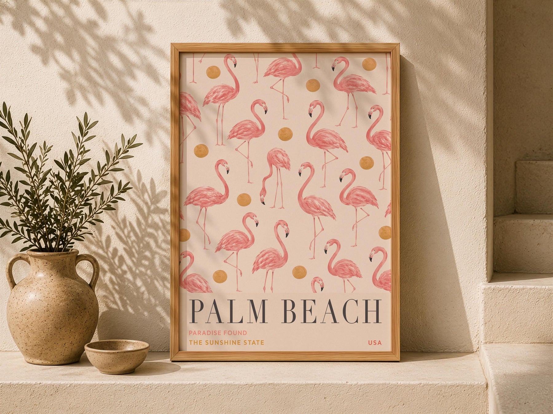 Palm Beach Flamingo Print | Hand-Painted Florida Coastal Wall Art | Framed or Unframed