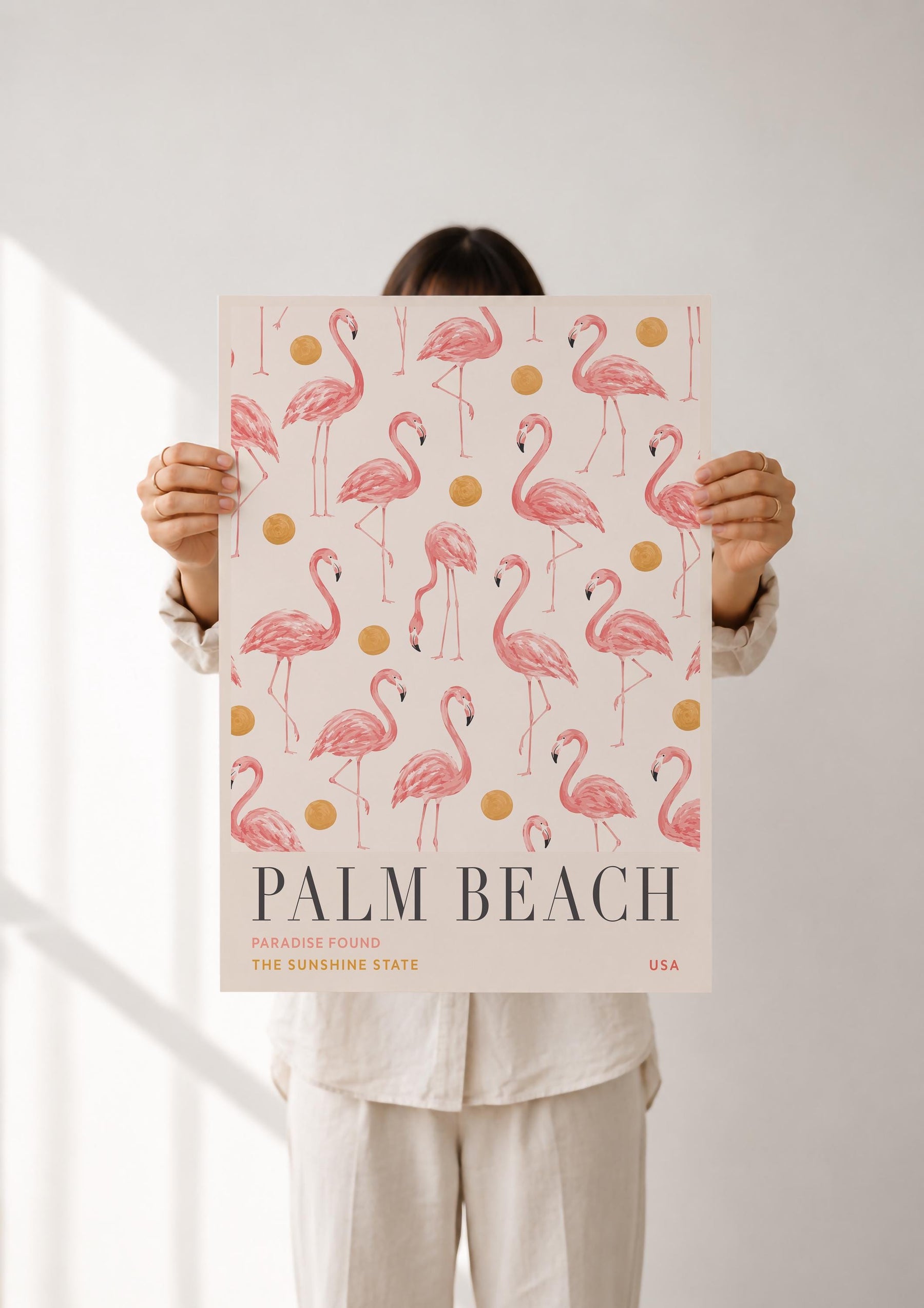 Palm Beach Flamingo Print | Hand-Painted Florida Coastal Wall Art | Framed or Unframed