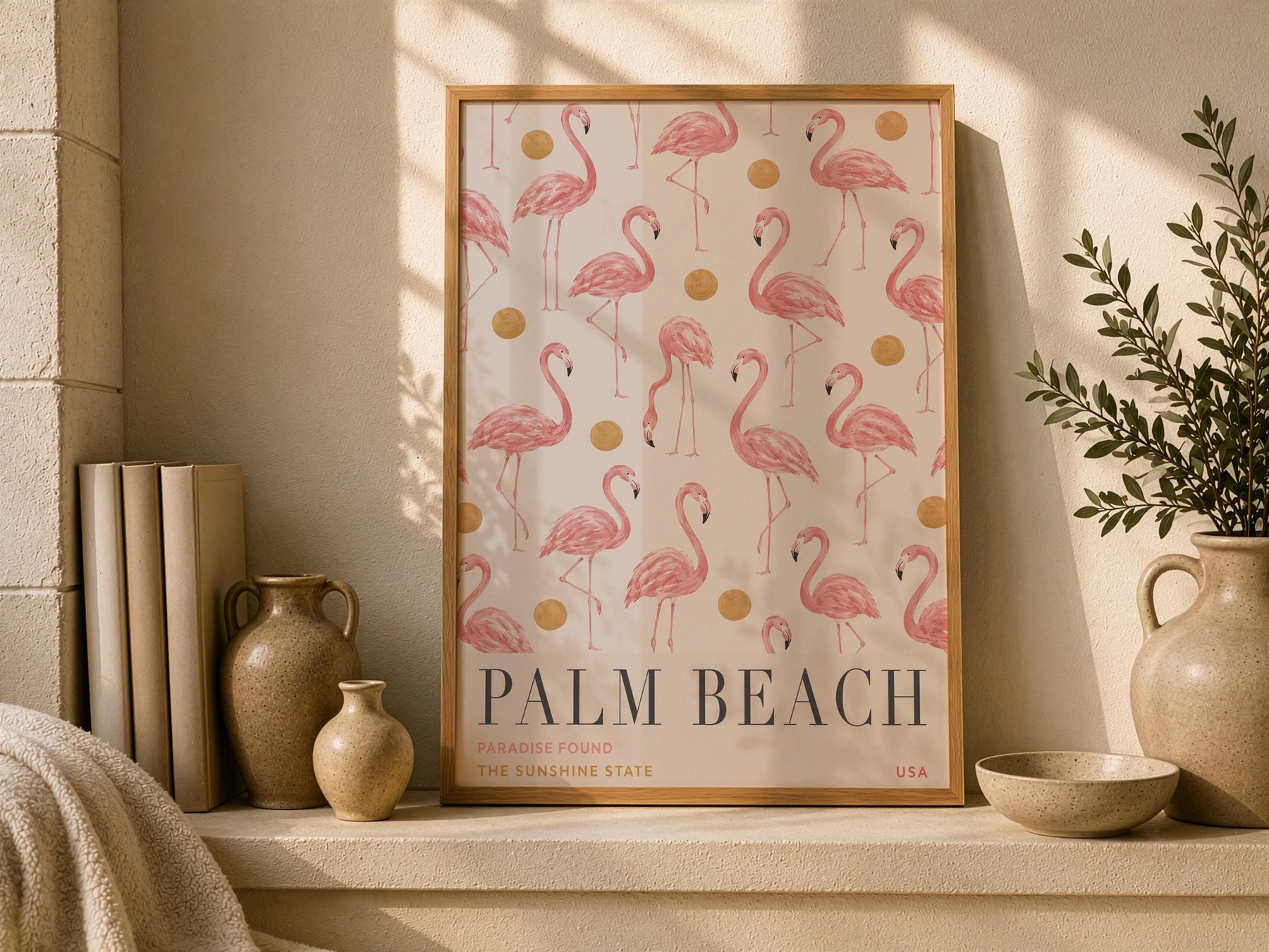 Palm Beach Flamingo Print | Hand-Painted Florida Coastal Wall Art | Framed or Unframed