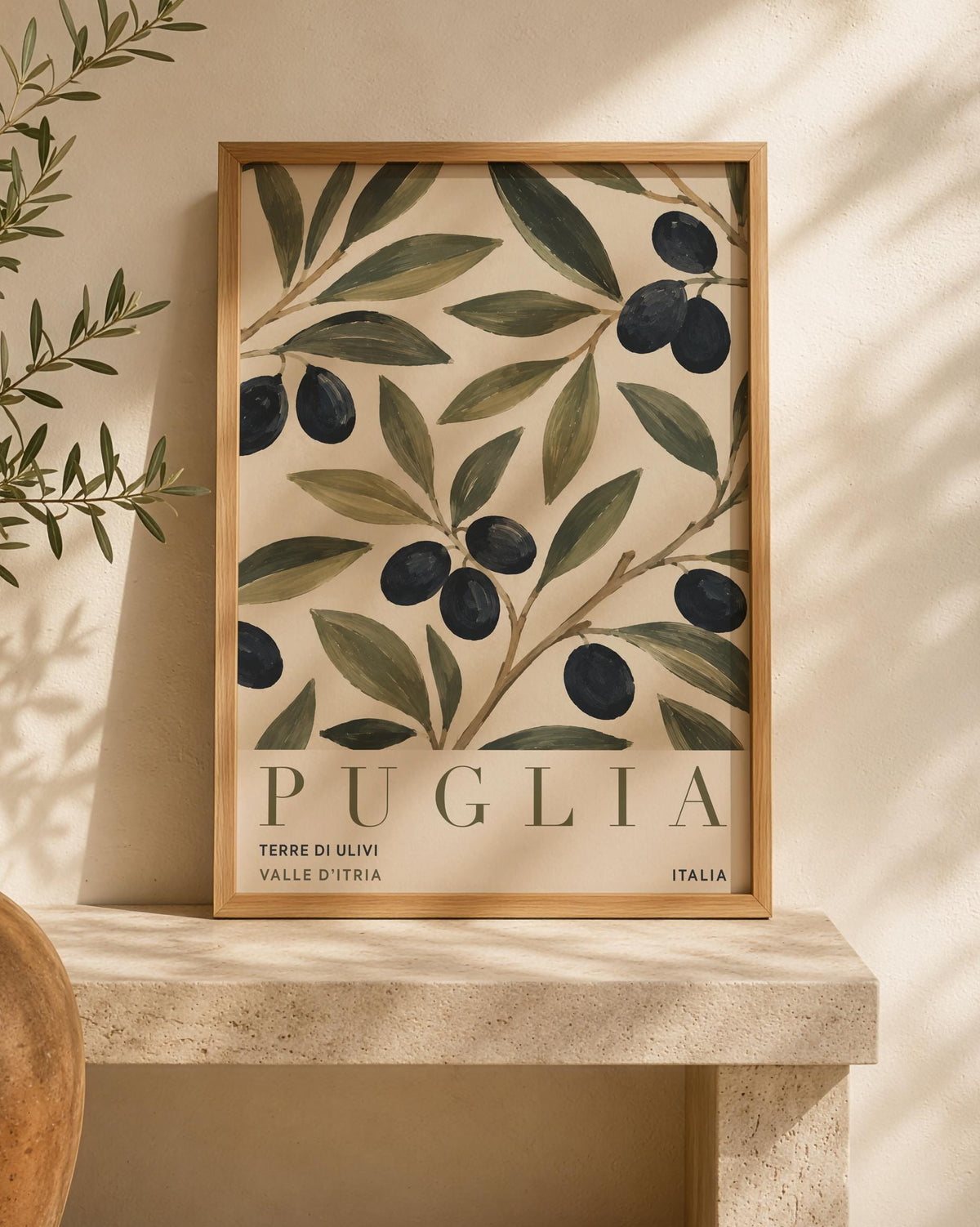 Puglia Olive Branch Print | Italian Botanical Travel Poster | Framed or Unframed