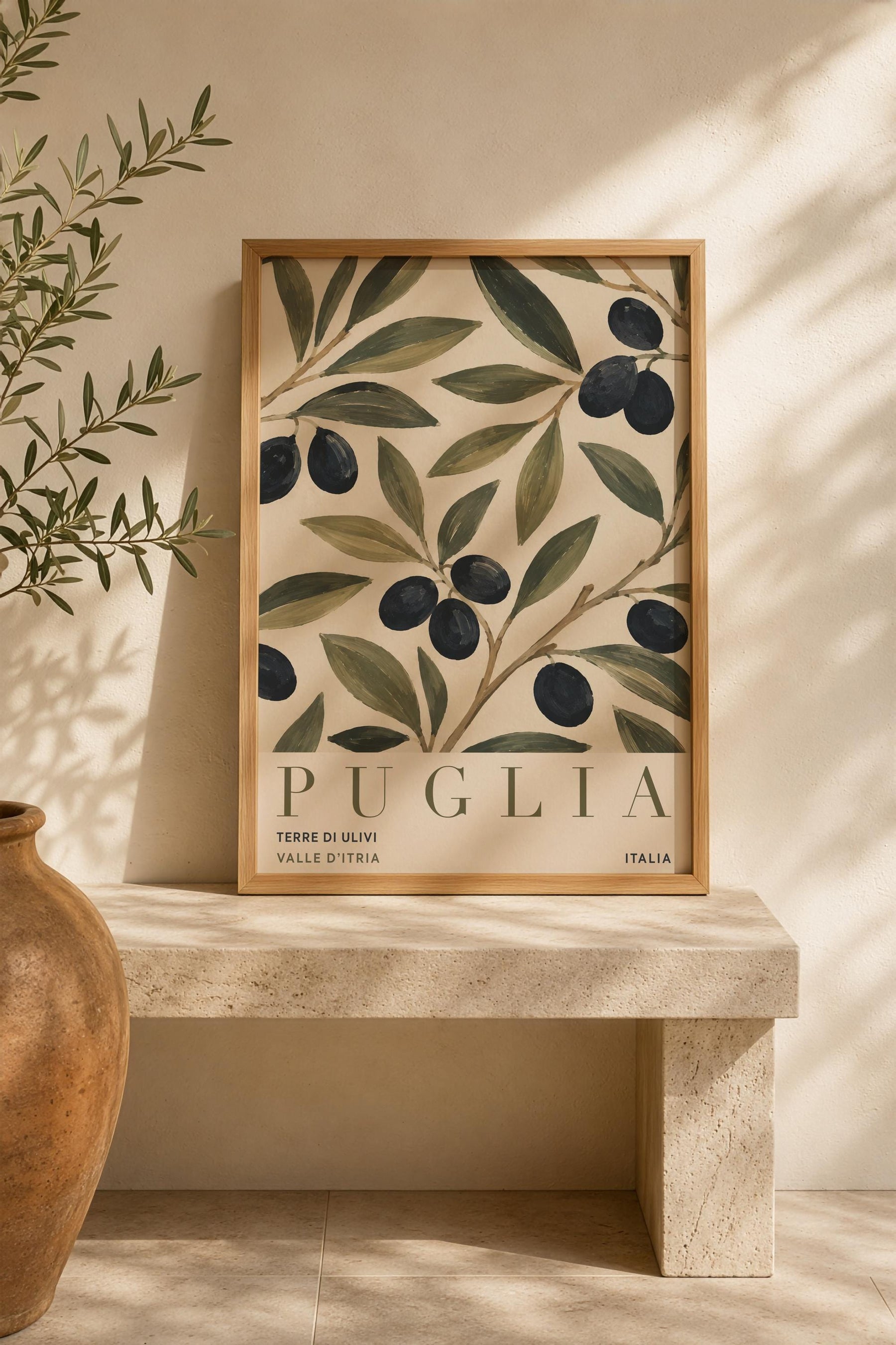 Puglia Olive Branch Print | Italian Botanical Travel Poster | Framed or Unframed