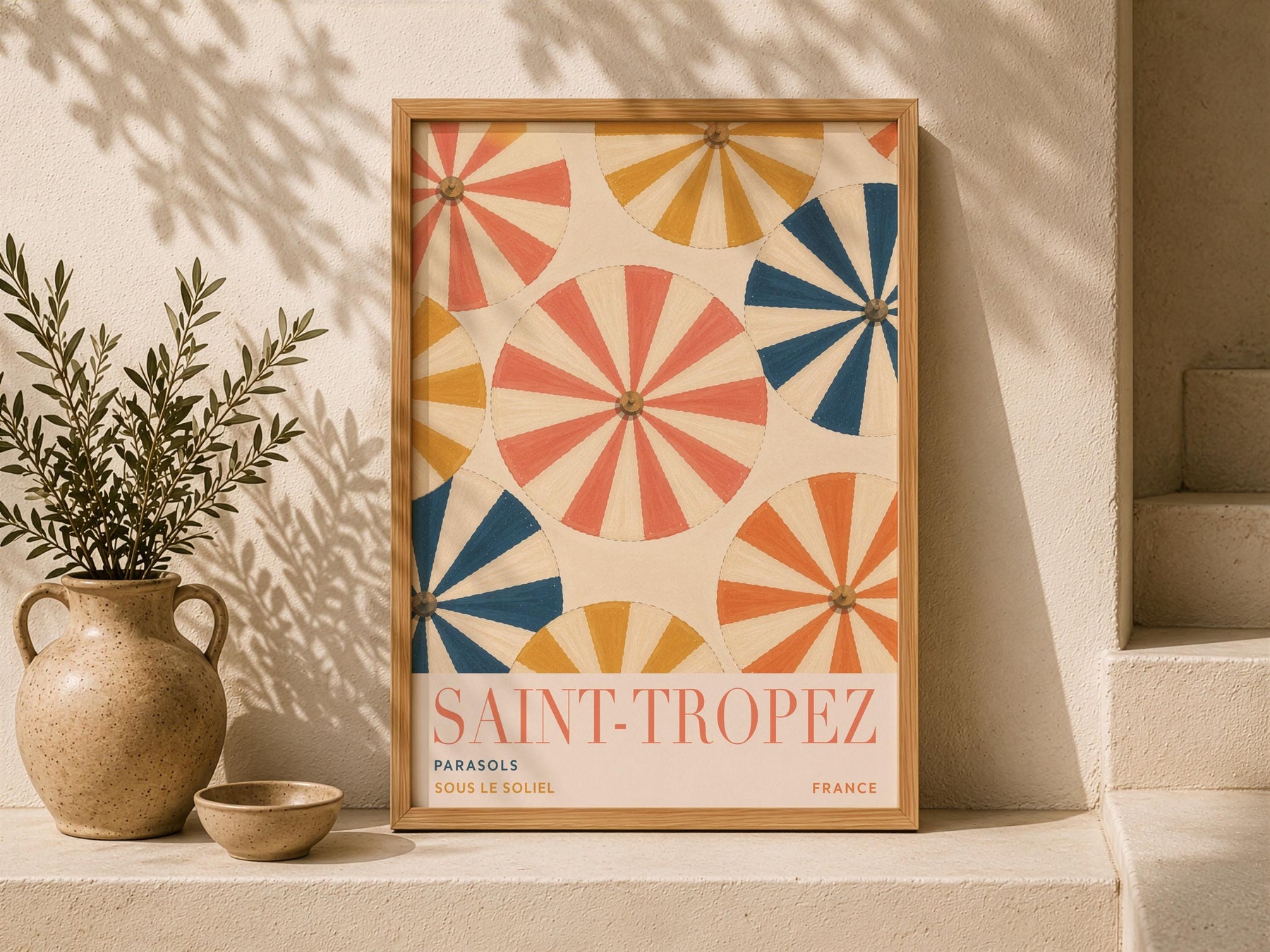 Saint-Tropez Print | French Riviera Beach Parasol Wall Art | Framed or Unframed