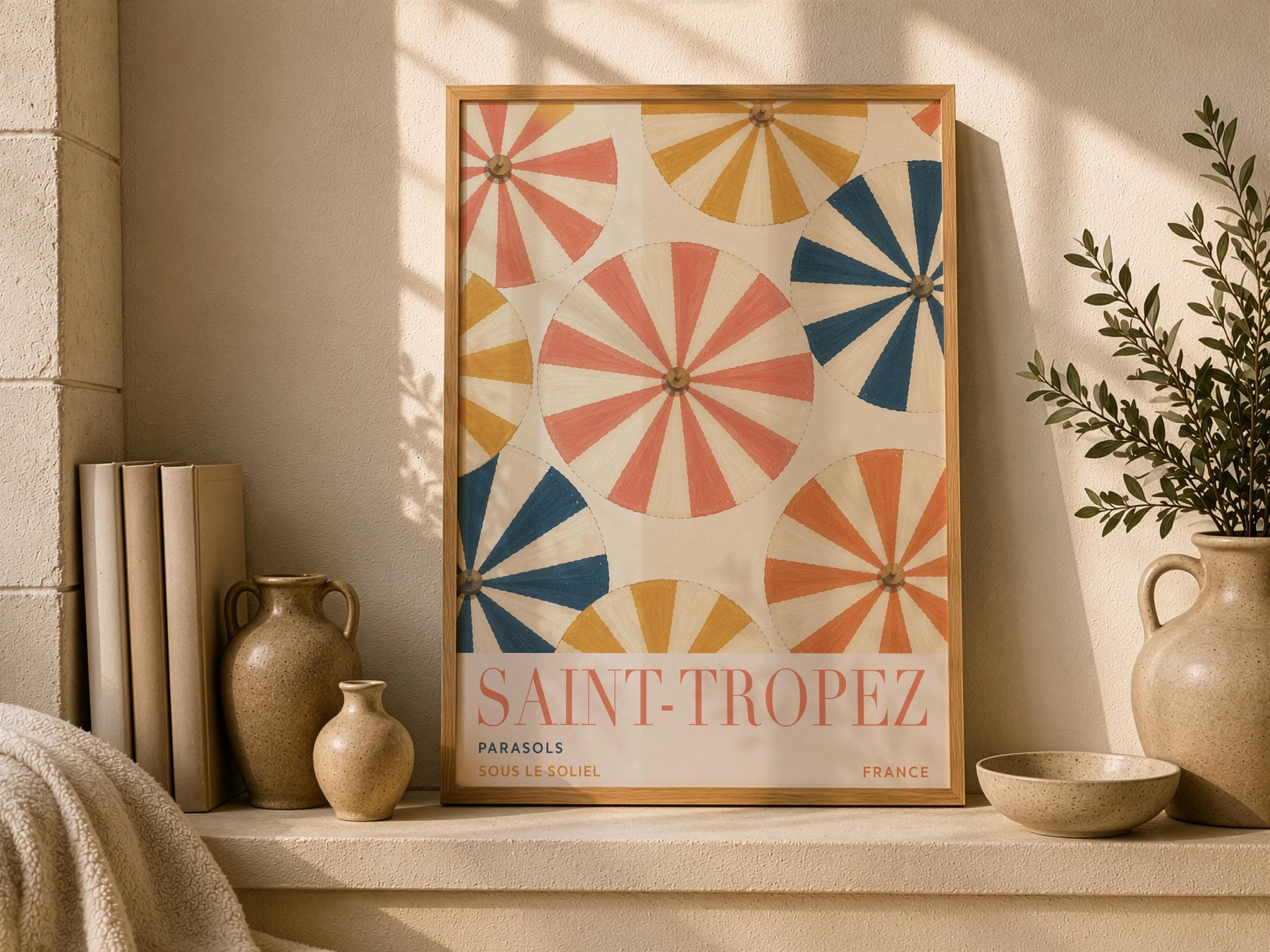 Saint-Tropez Print | French Riviera Beach Parasol Wall Art | Framed or Unframed