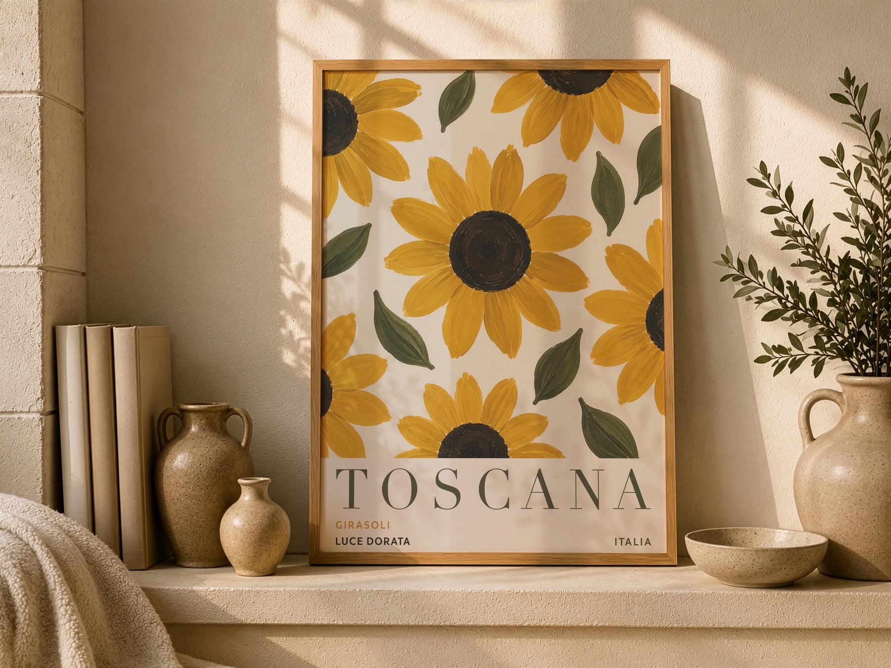 Tuscany Sunflower Print | Hand-Painted Italian Countryside Wall Art | Framed or Unframed