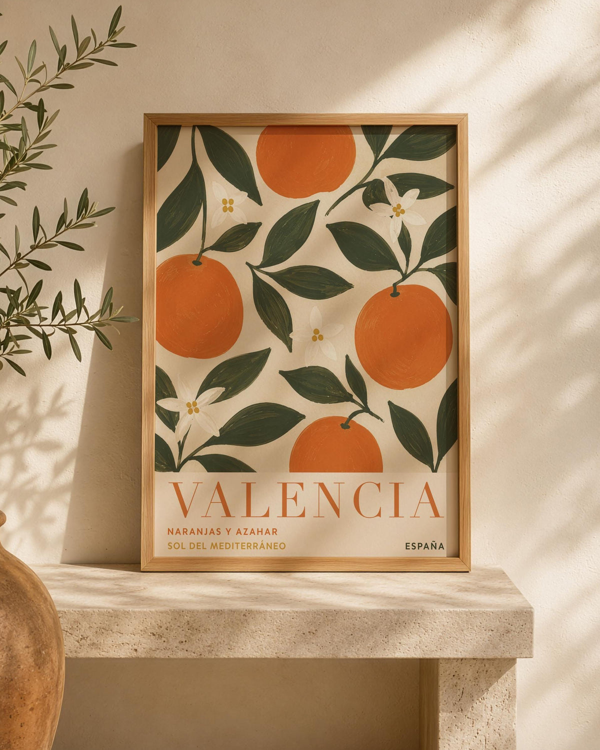 Valencia Orange Print | Hand-Painted Citrus Wall Art, Mediterranean Travel Poster | Framed or Unframed