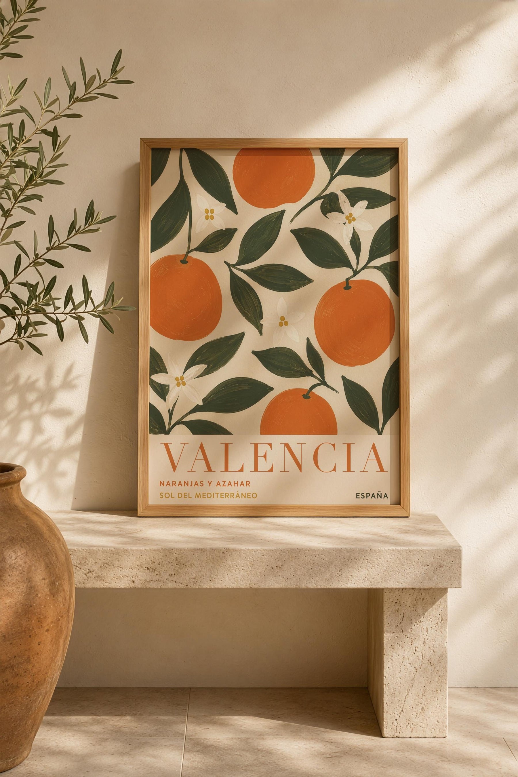 Valencia Orange Print | Hand-Painted Citrus Wall Art, Mediterranean Travel Poster | Framed or Unframed