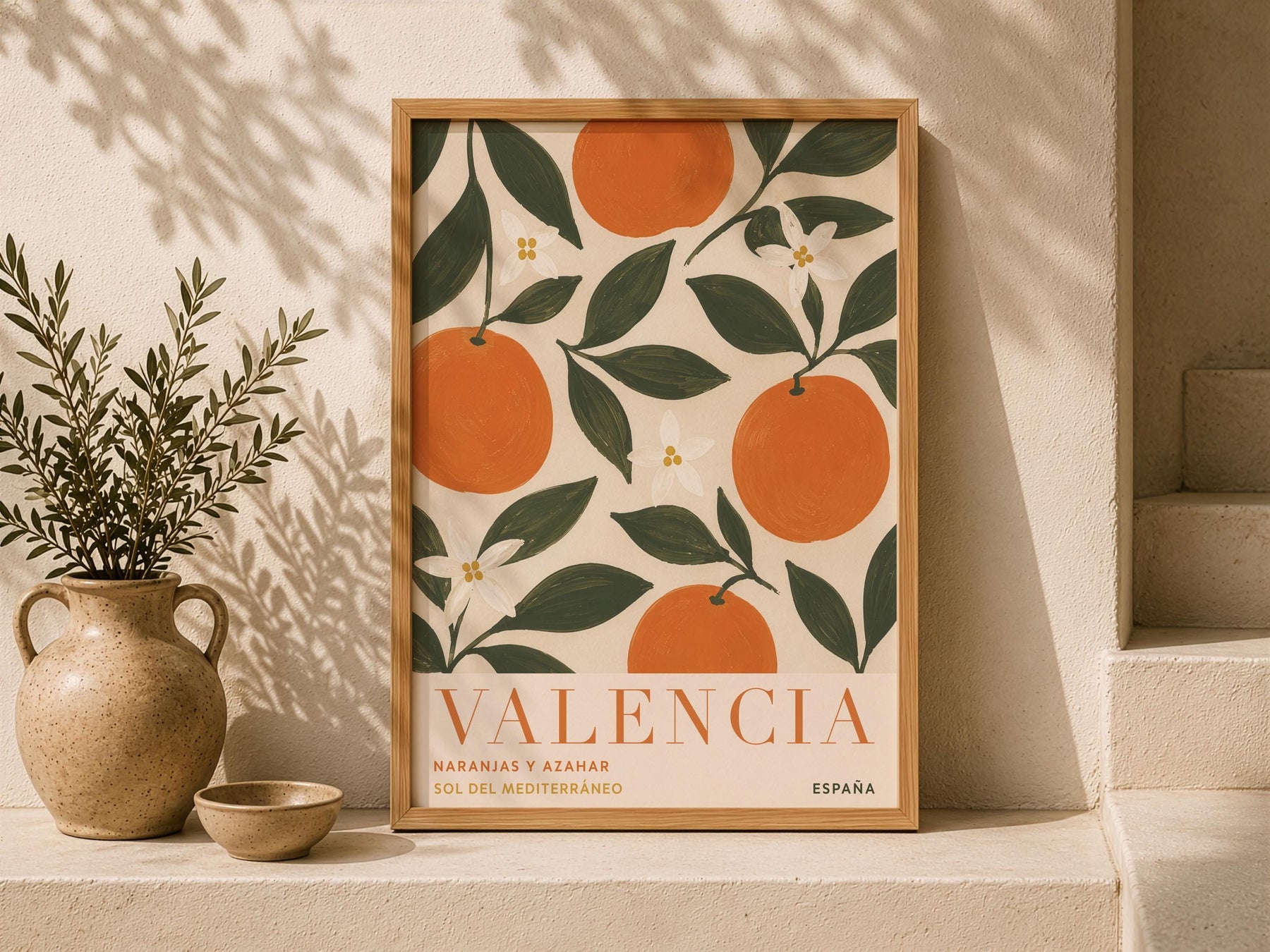 Valencia Orange Print | Hand-Painted Citrus Wall Art, Mediterranean Travel Poster | Framed or Unframed