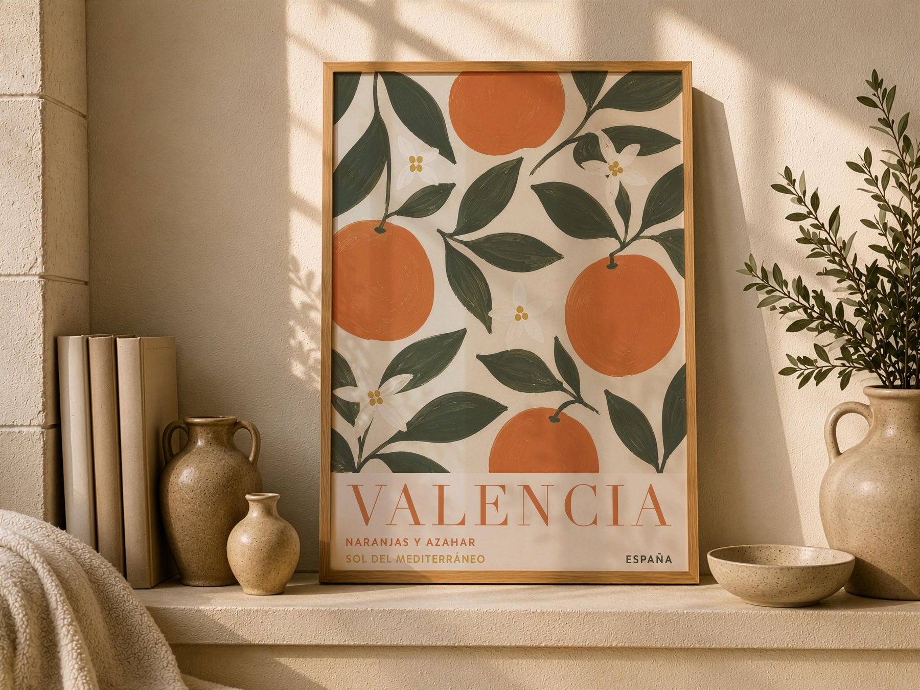 Valencia Orange Print | Hand-Painted Citrus Wall Art, Mediterranean Travel Poster | Framed or Unframed