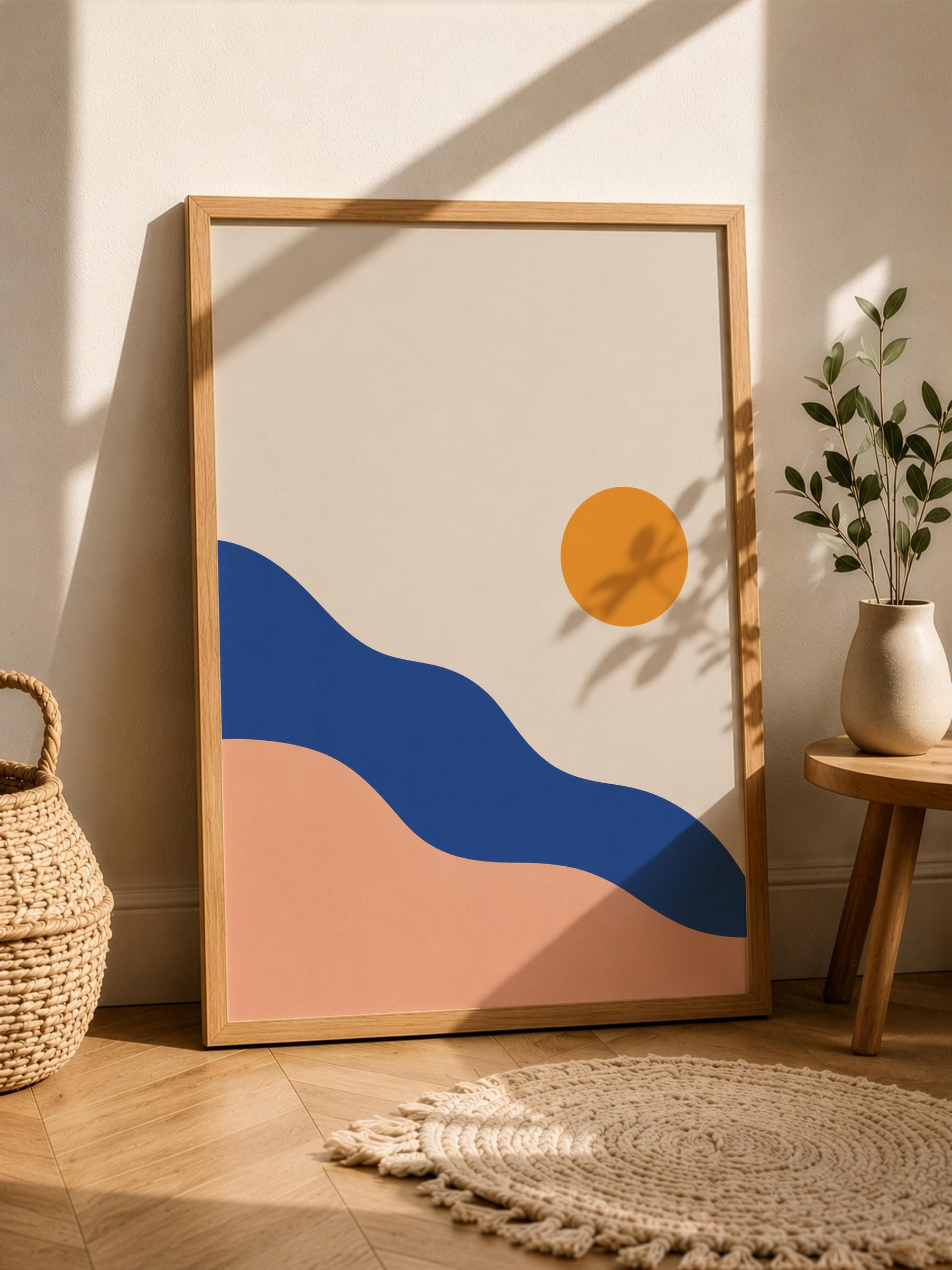 Solstice Abstract Landscape Print | Minimalist Sun Wall Art, Mediterranean Decor | Framed or Unframed