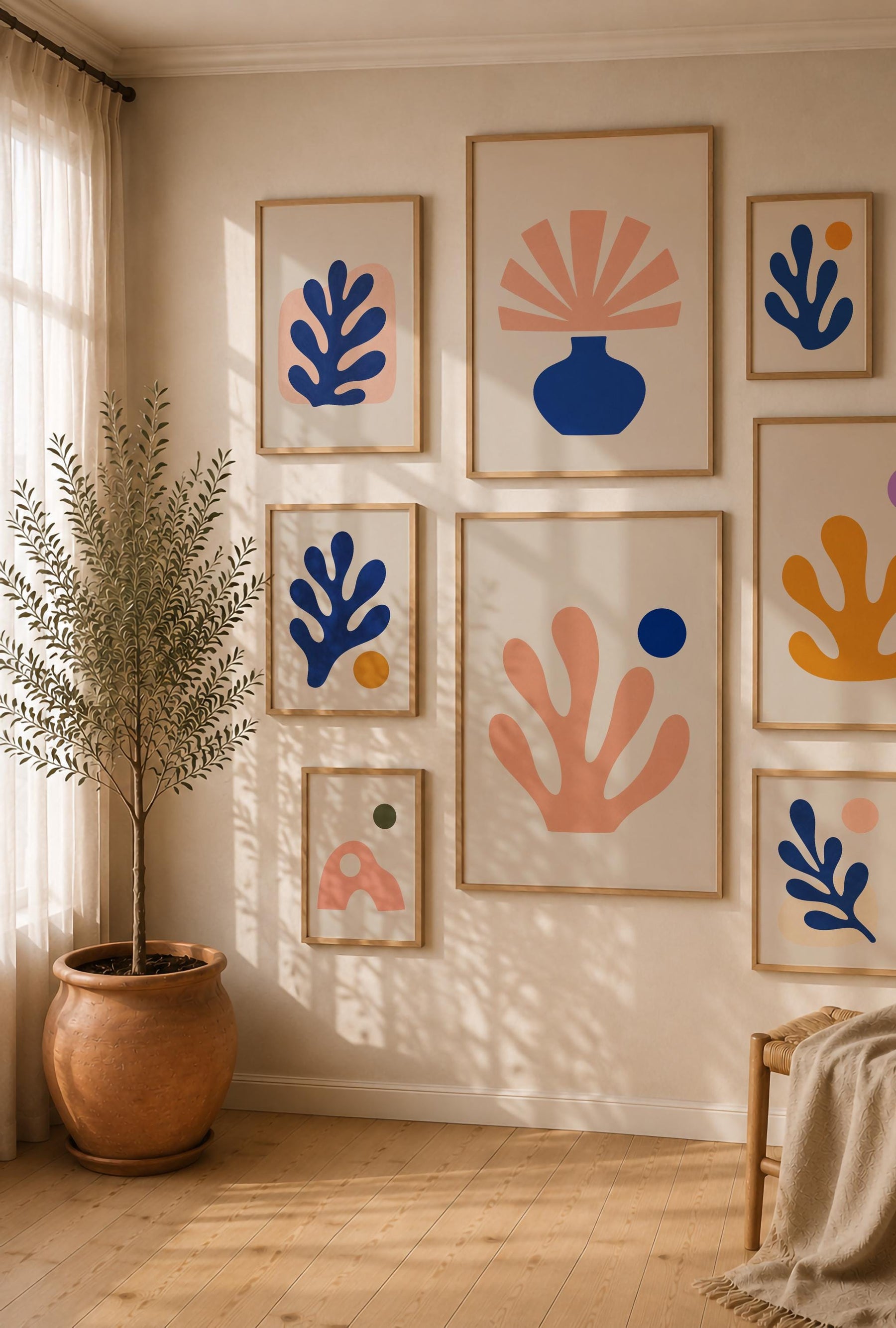 Reef Blue Abstract Botanical Print | Coastal Modern Mediterranean Organic Shape Art | Framed or Unframed