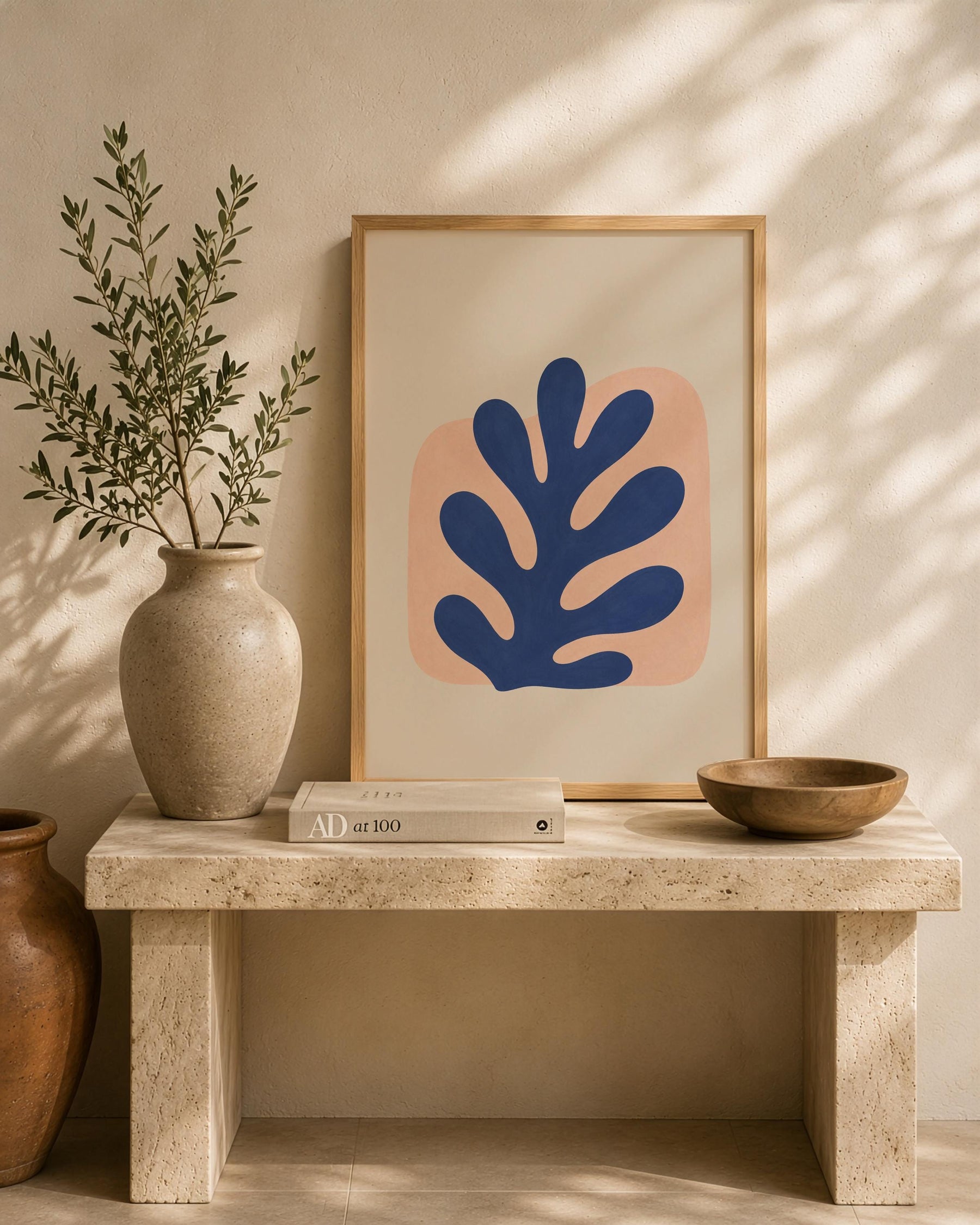 Reef Blue Abstract Botanical Print | Coastal Modern Mediterranean Organic Shape Art | Framed or Unframed