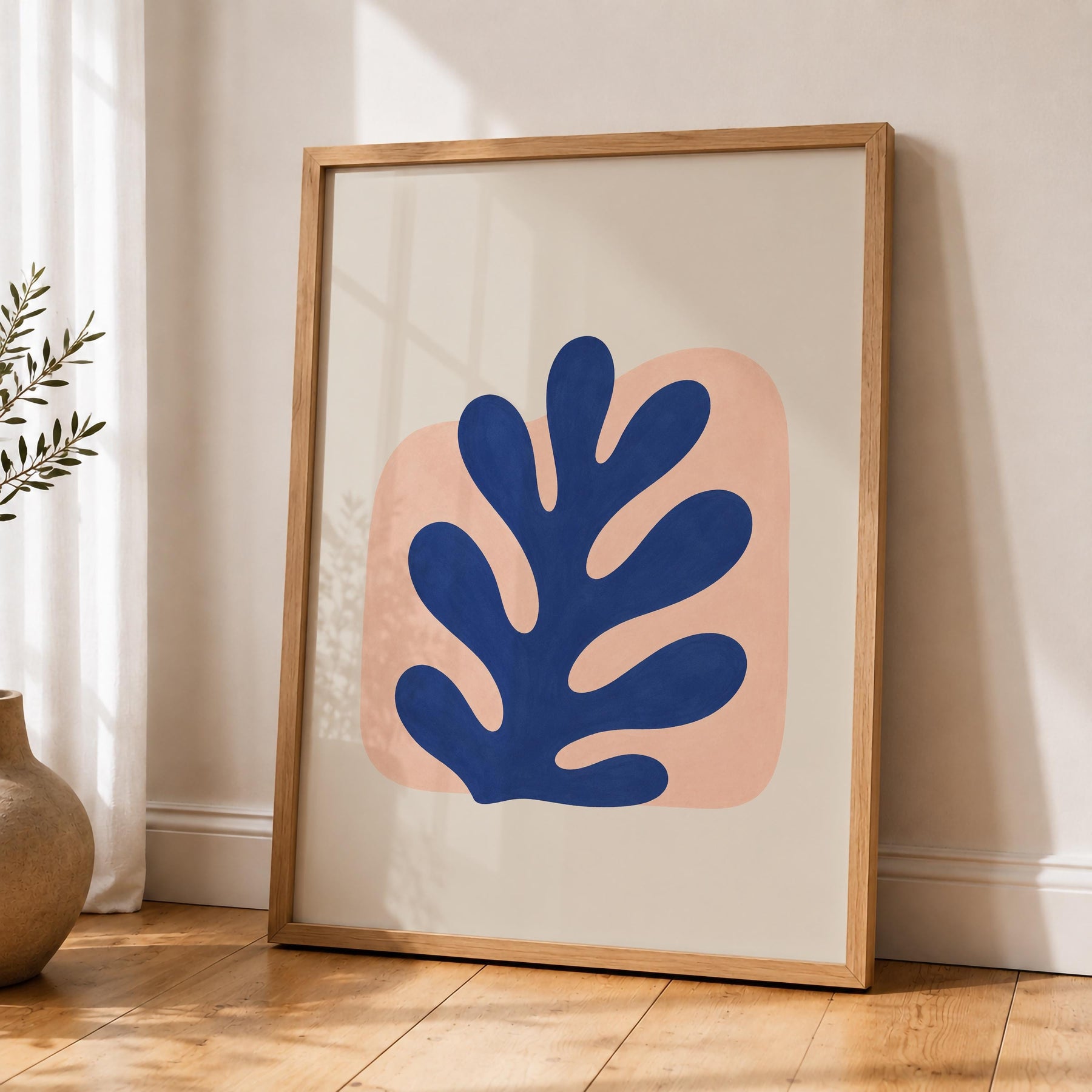 Reef Blue Abstract Botanical Print | Coastal Modern Mediterranean Organic Shape Art | Framed or Unframed