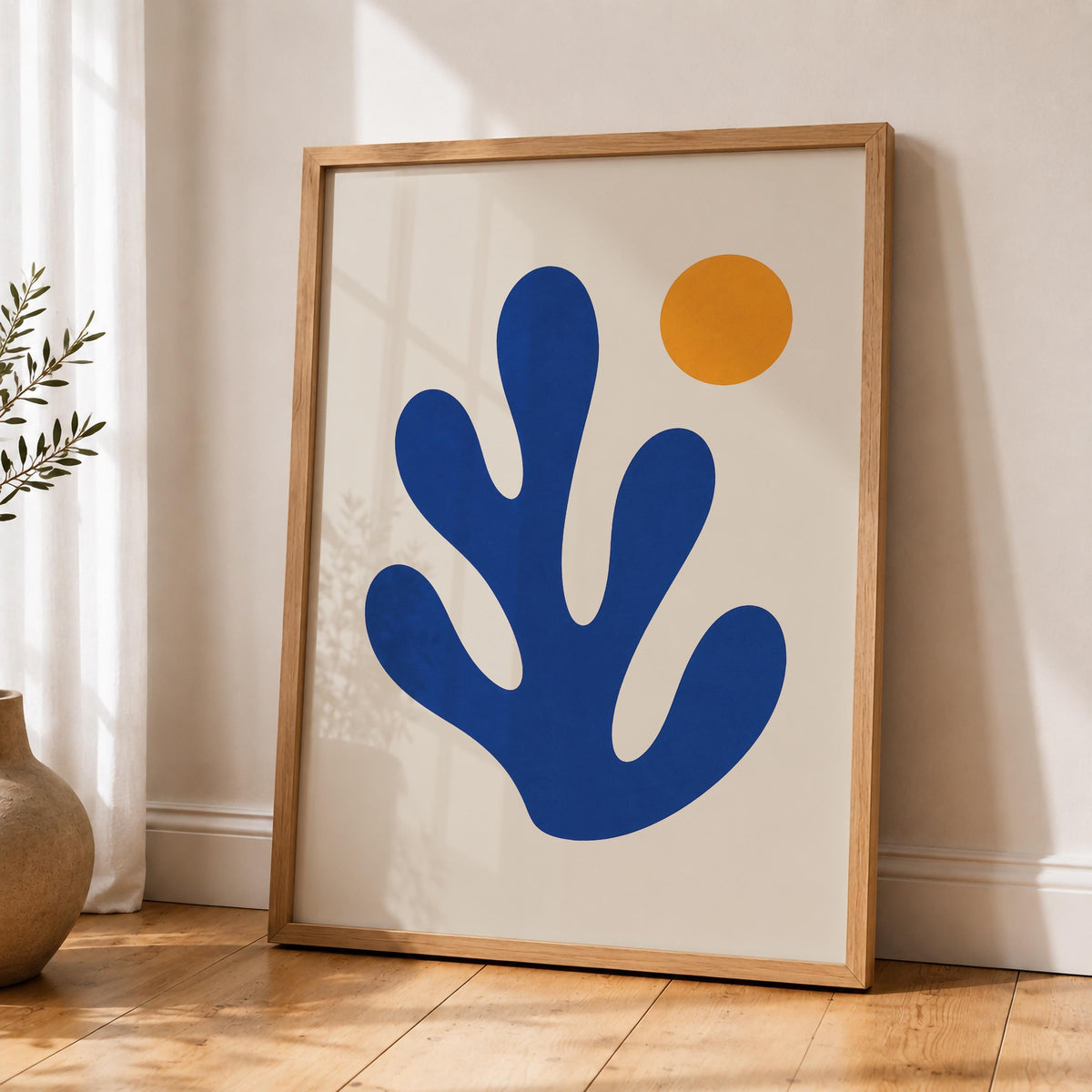 Drift Abstract Blue Coral Print | Matisse Inspired Modern Coastal Wall Art | Framed or Unframed