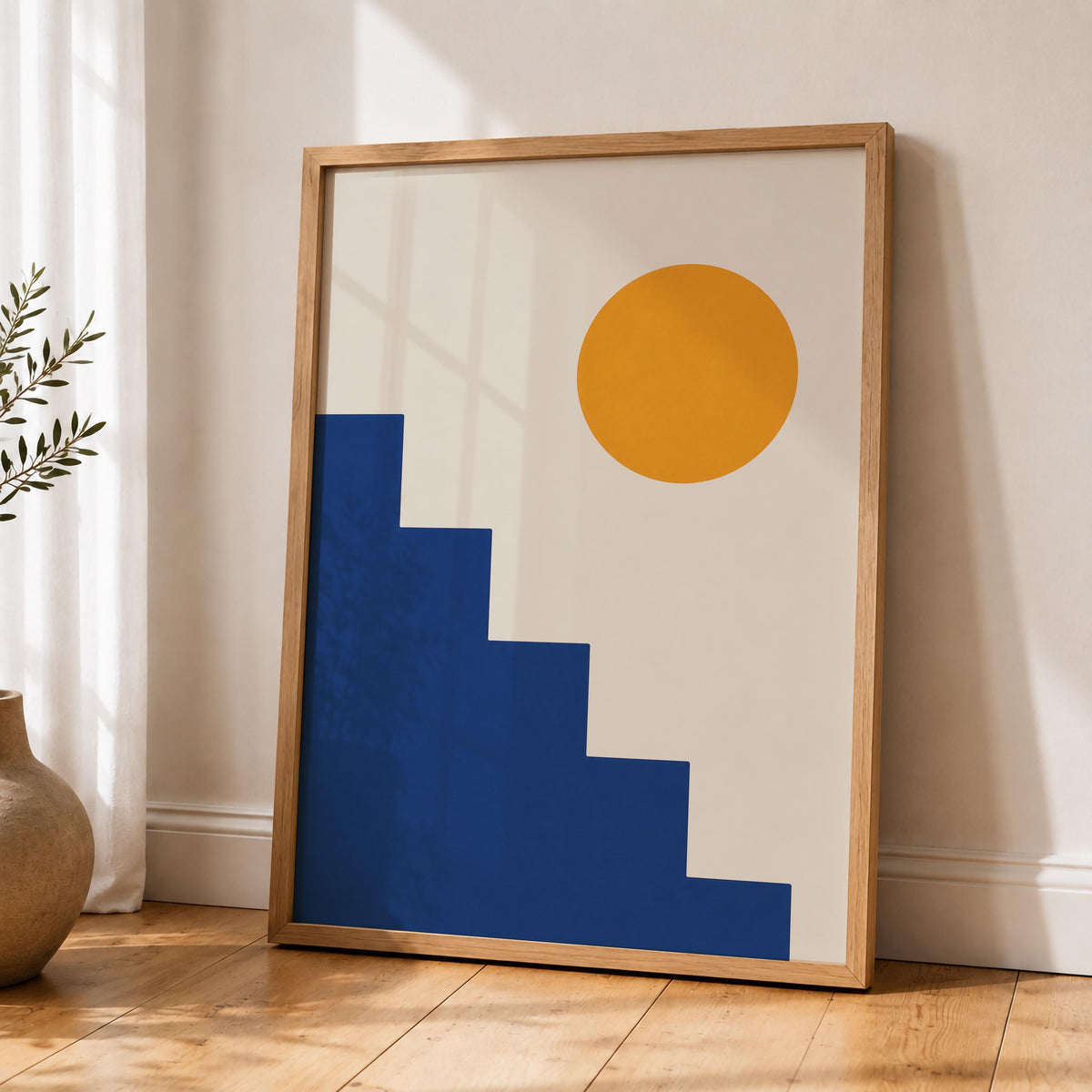 Ascend Abstract Steps Print | Mediterranean Geometric Landscape Wall Art | Framed or Unframed