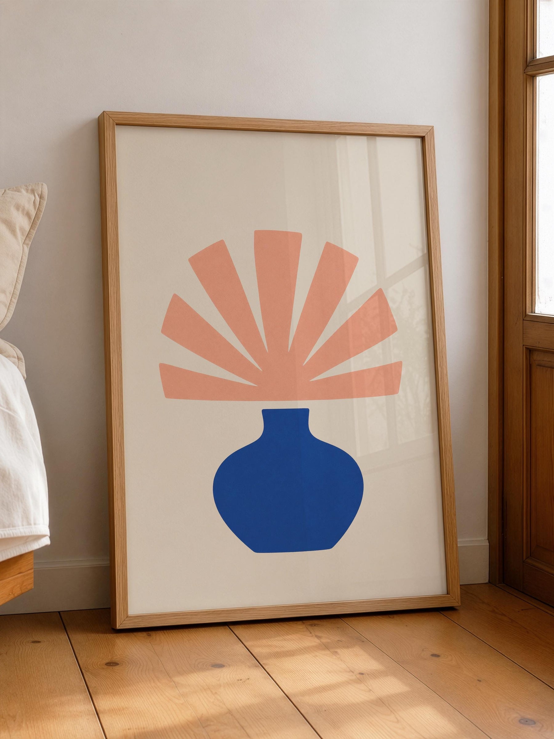 Bloom Abstract Blue Vase Botanical Print | Minimalist Mediterranean Wall Art | Framed or Unframed