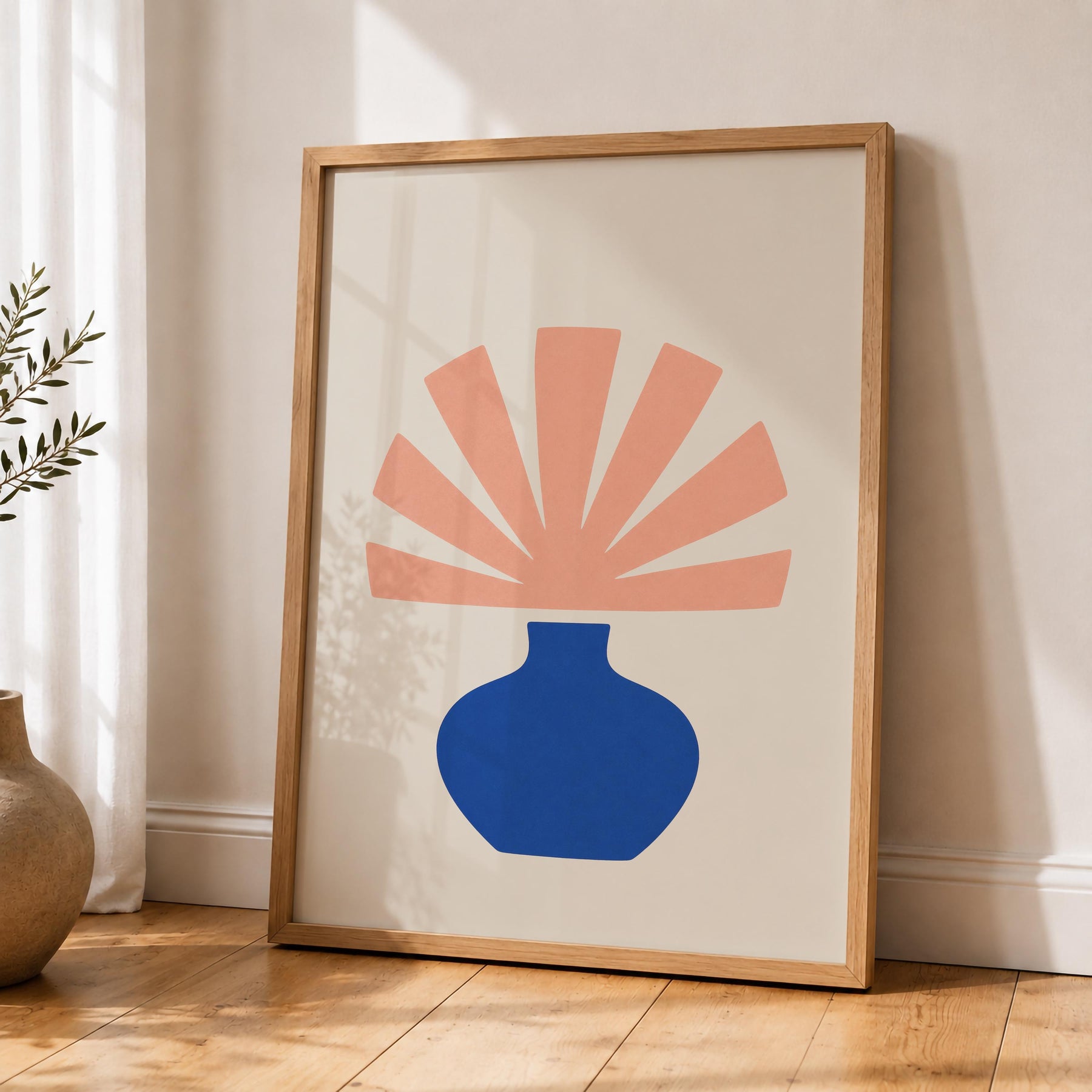 Bloom Abstract Blue Vase Botanical Print | Minimalist Mediterranean Wall Art | Framed or Unframed