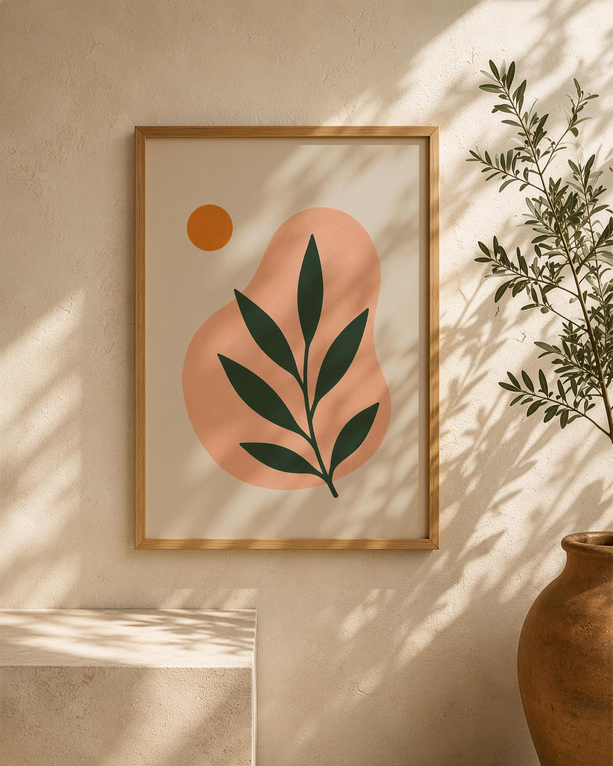 Terra Botanical Leaf Print | Abstract Mediterranean Wall Art, Scandinavian Decor | Framed or Unframed