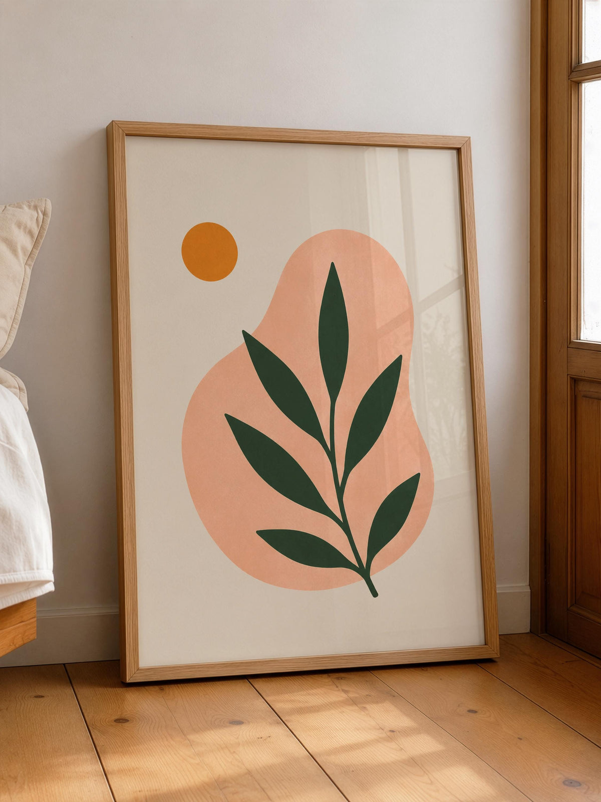 Terra Botanical Leaf Print | Abstract Mediterranean Wall Art, Scandinavian Decor | Framed or Unframed