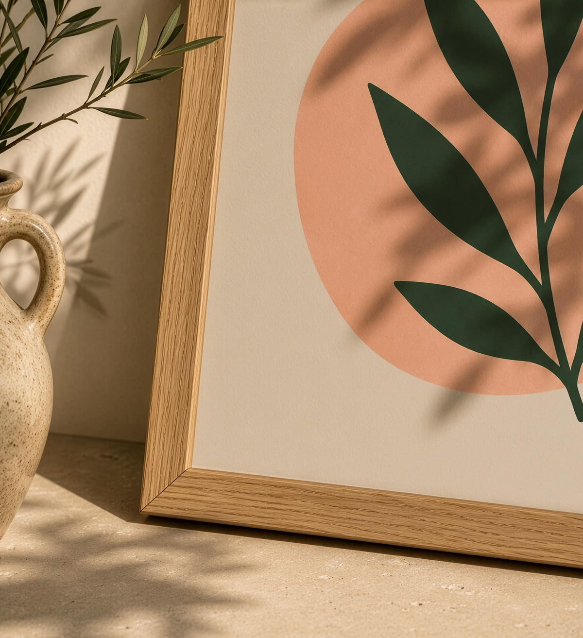 Terra Botanical Leaf Print | Abstract Mediterranean Wall Art, Scandinavian Decor | Framed or Unframed
