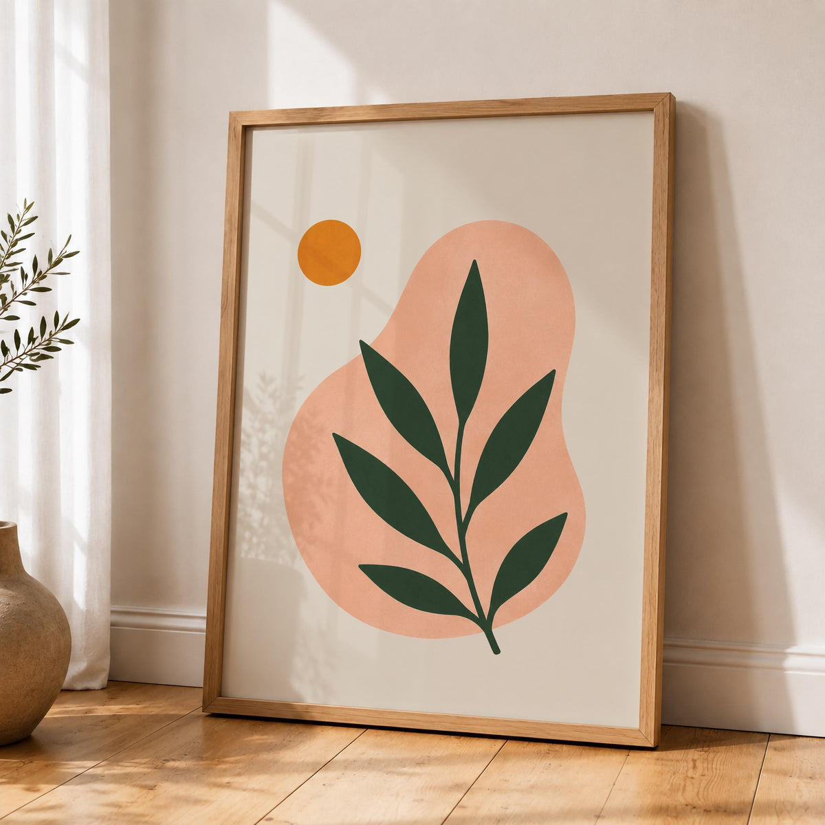 Terra Botanical Leaf Print | Abstract Mediterranean Wall Art, Scandinavian Decor | Framed or Unframed