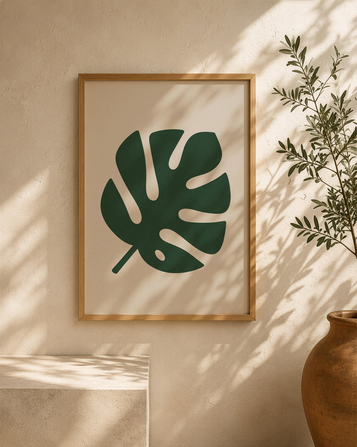 Canopy Green Monstera Leaf Print | Tropical Botanical Wall Art, Minimalist Poster | Framed or Unframed