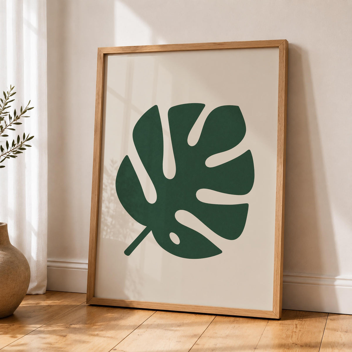 Canopy Green Monstera Leaf Print | Tropical Botanical Wall Art, Minimalist Poster | Framed or Unframed
