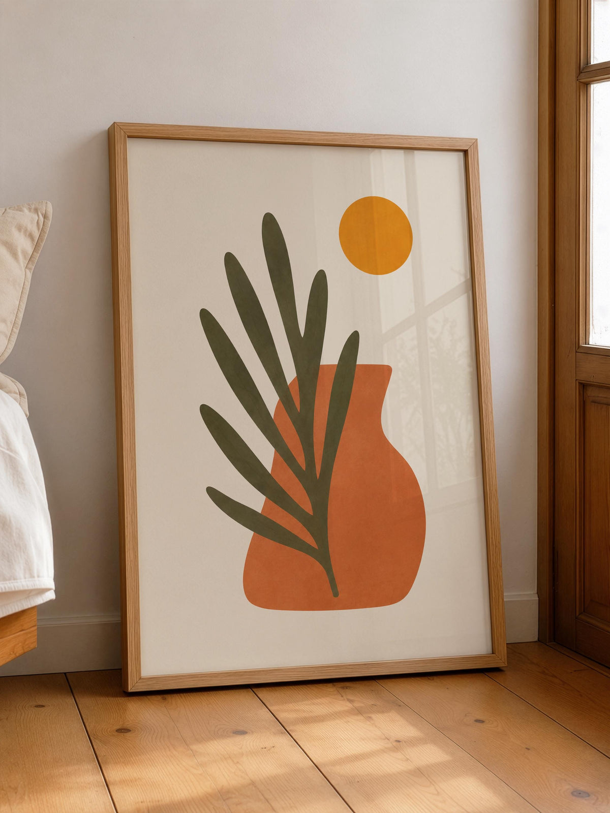 Sol Abstract Vase Palm Leaf Print | Mediterranean Organic Modern Wall Art | Framed or Unframed
