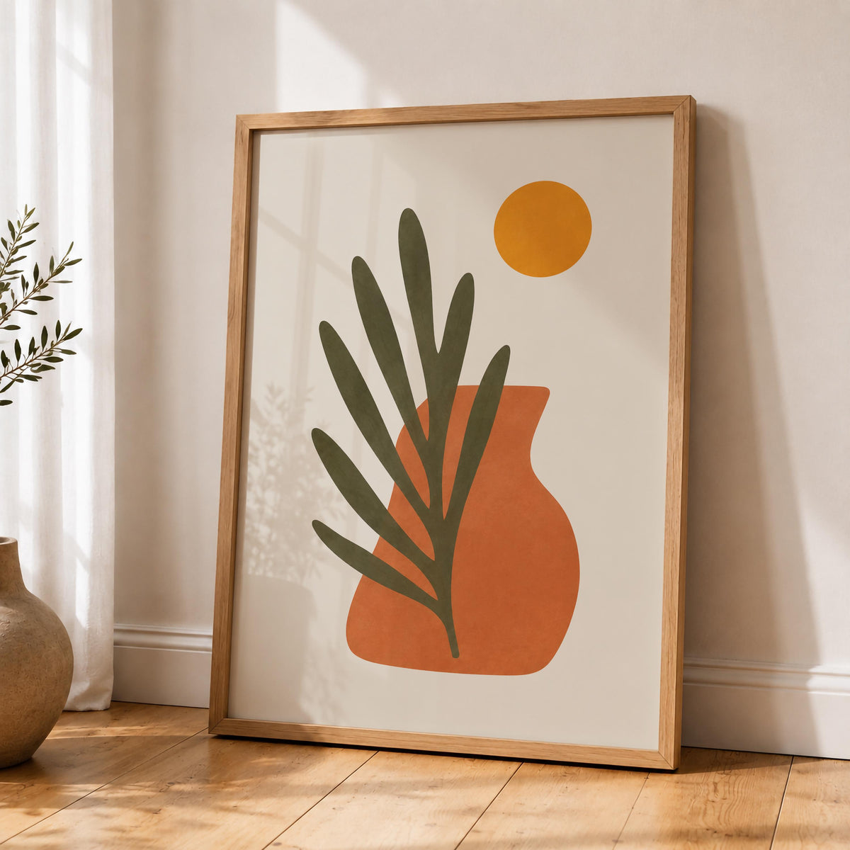 Sol Abstract Vase Palm Leaf Print | Mediterranean Organic Modern Wall Art | Framed or Unframed