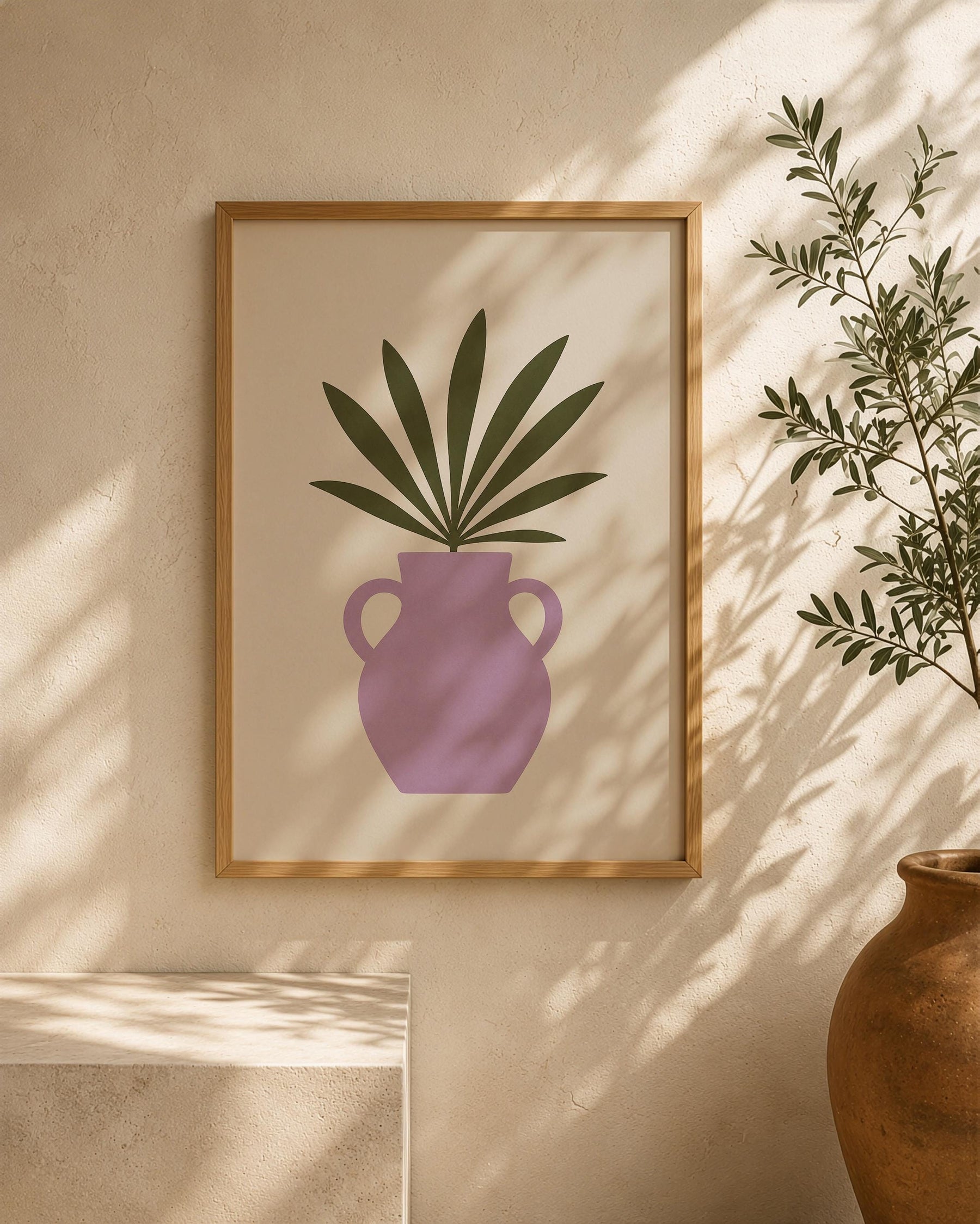 Palmera Palm Frond Vase Print | Modern Botanical Wall Art | Framed or Unframed