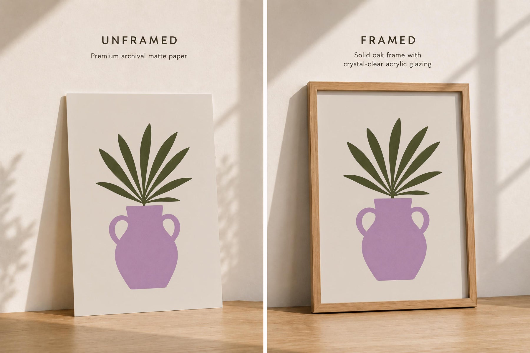 Palmera Palm Frond Vase Print | Modern Botanical Wall Art | Framed or Unframed