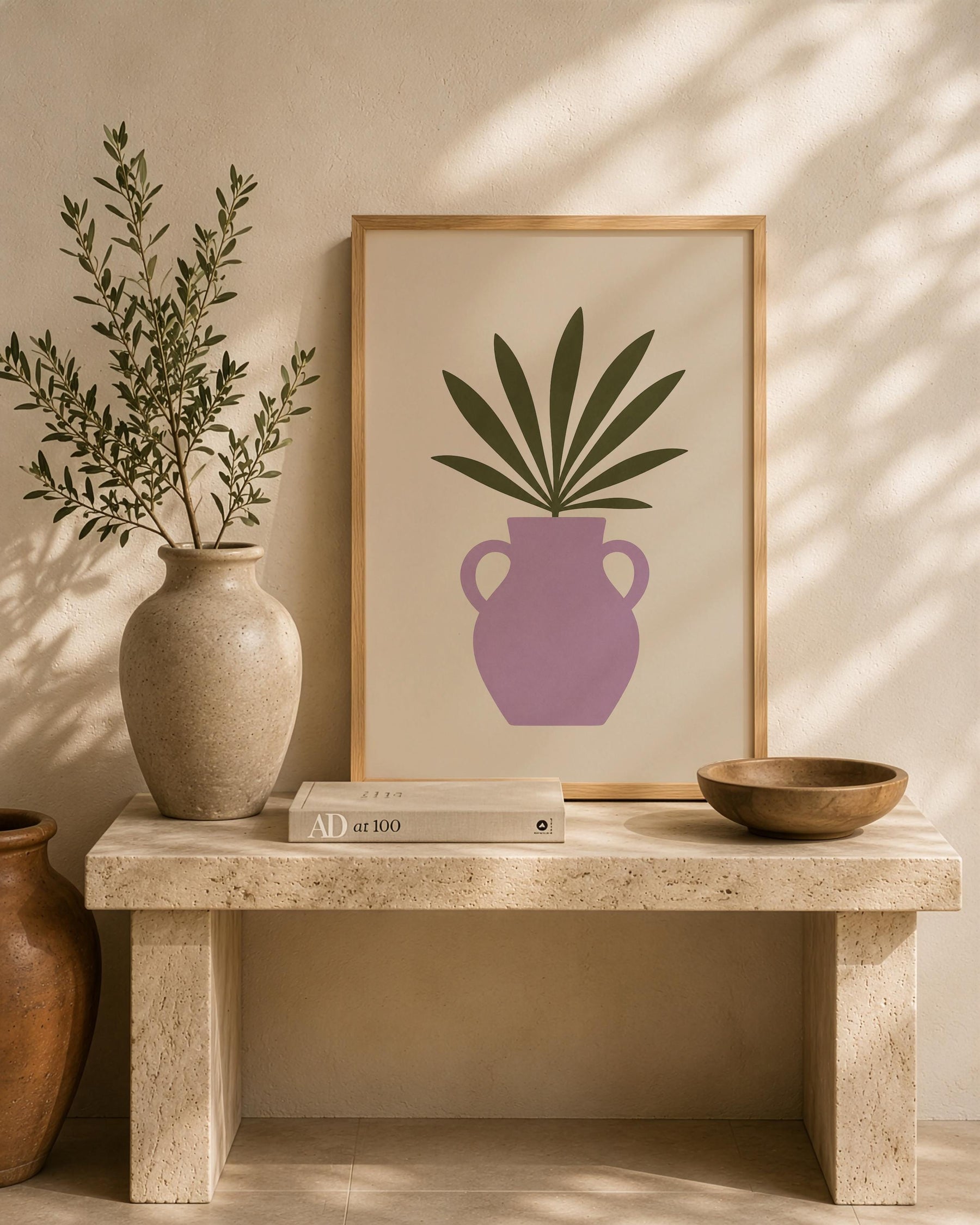 Palmera Palm Frond Vase Print | Modern Botanical Wall Art | Framed or Unframed