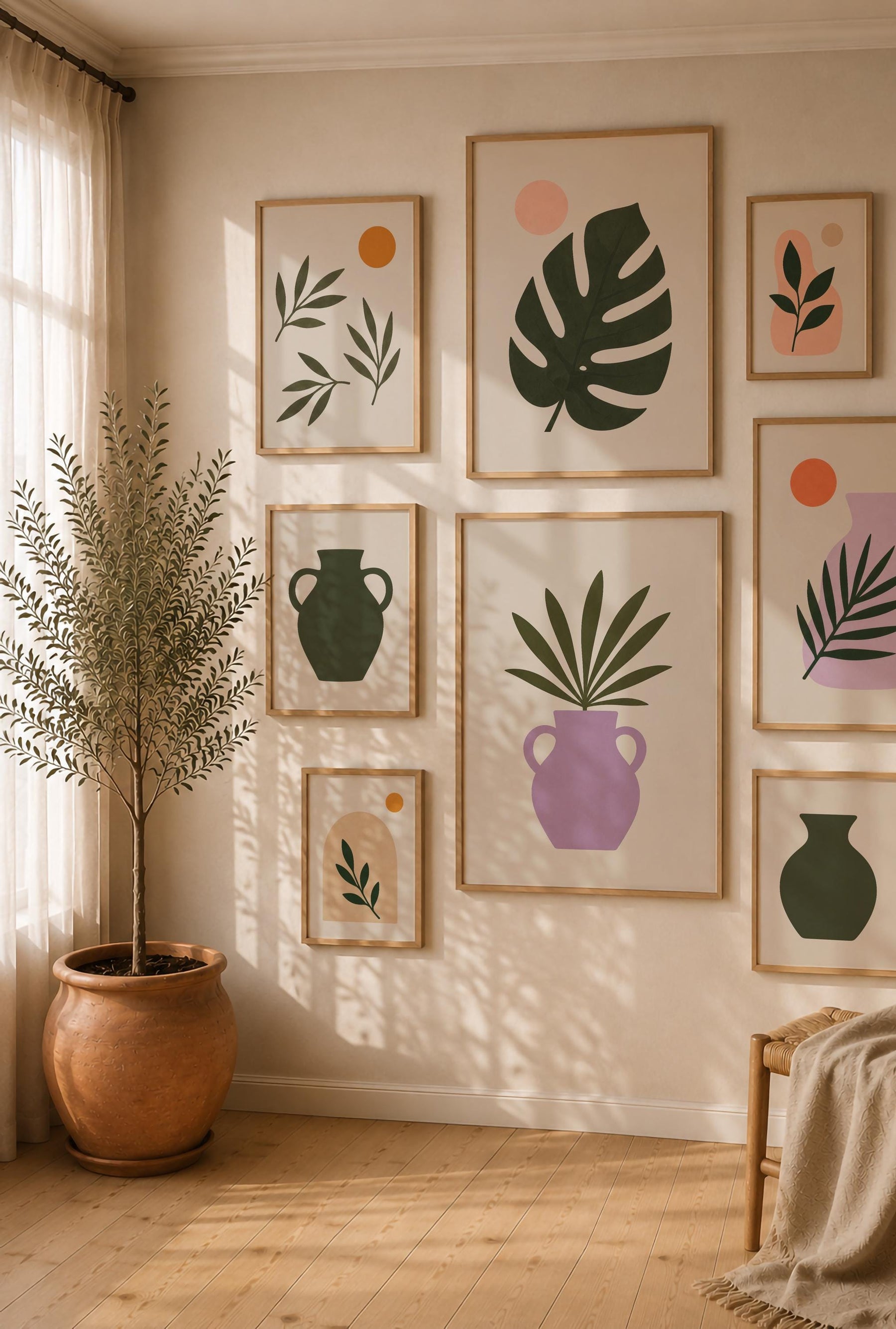 Palmera Palm Frond Vase Print | Modern Botanical Wall Art | Framed or Unframed