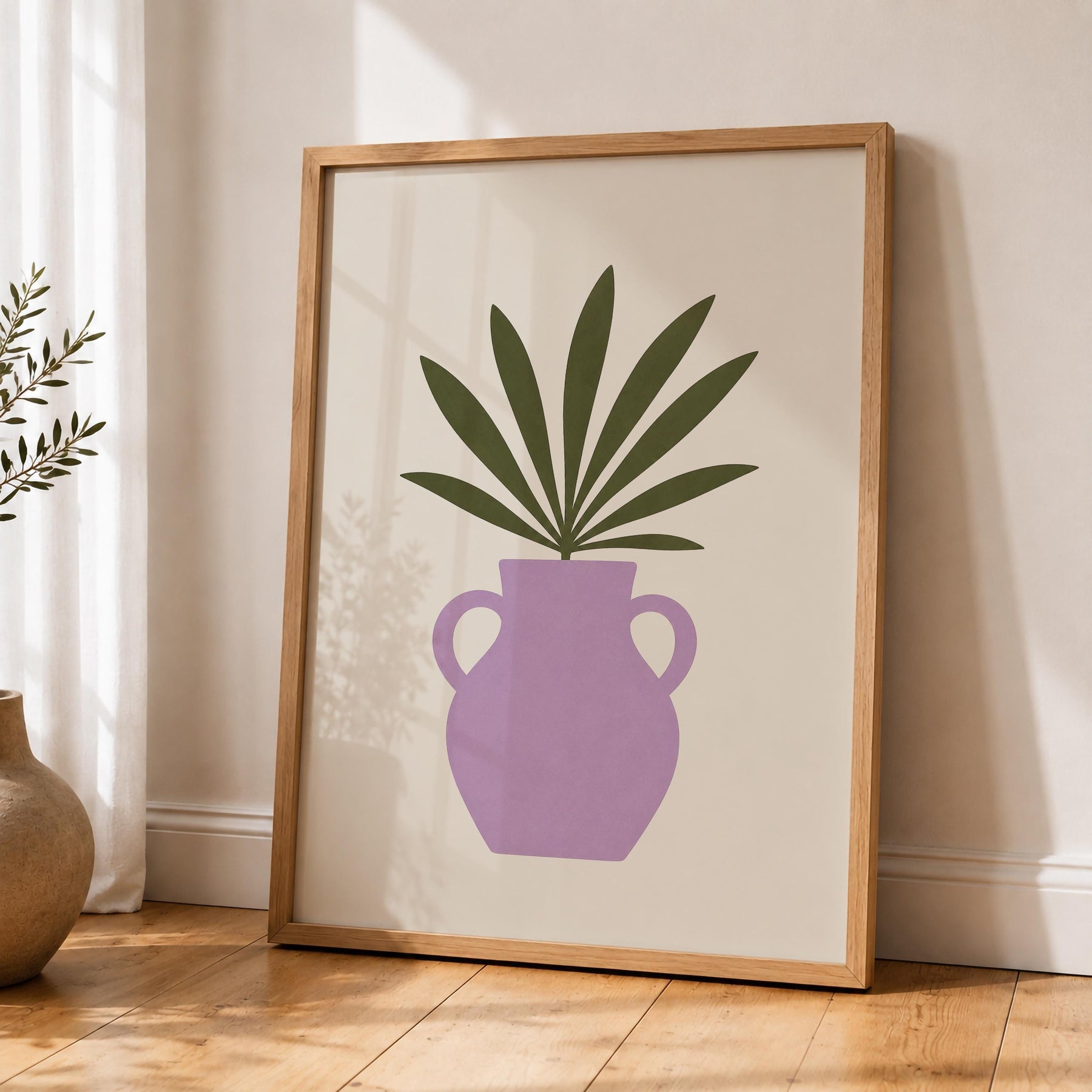 Palmera Palm Frond Vase Print | Modern Botanical Wall Art | Framed or Unframed