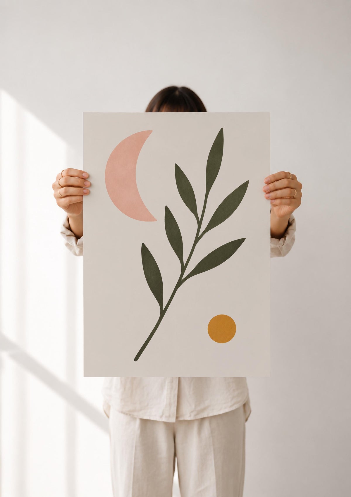 Luna Botanical Crescent Moon Print | Minimalist Scandinavian Wall Art | Framed or Unframed
