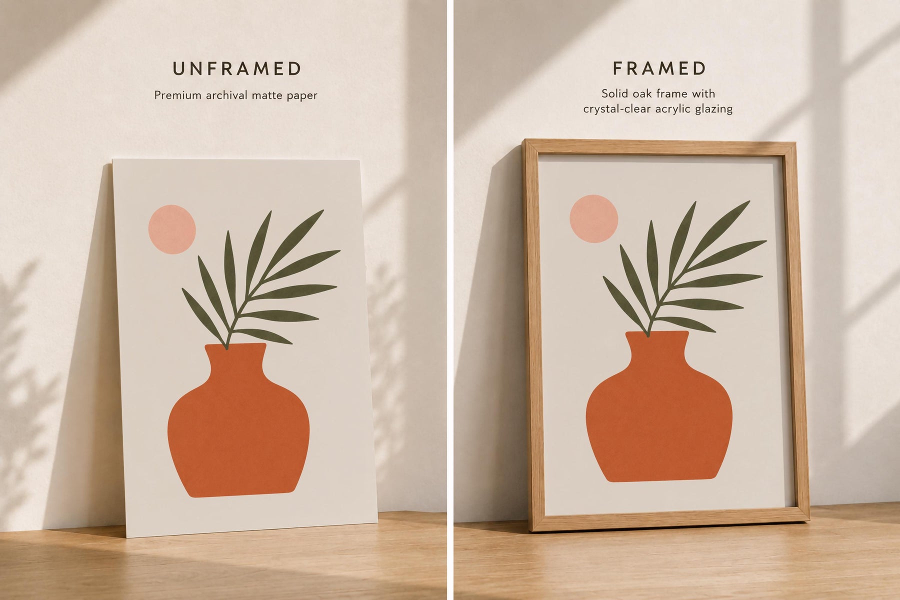 Vela Palm Leaf Vase Print | Minimalist Botanical Terracotta Wall Art | Framed or Unframed