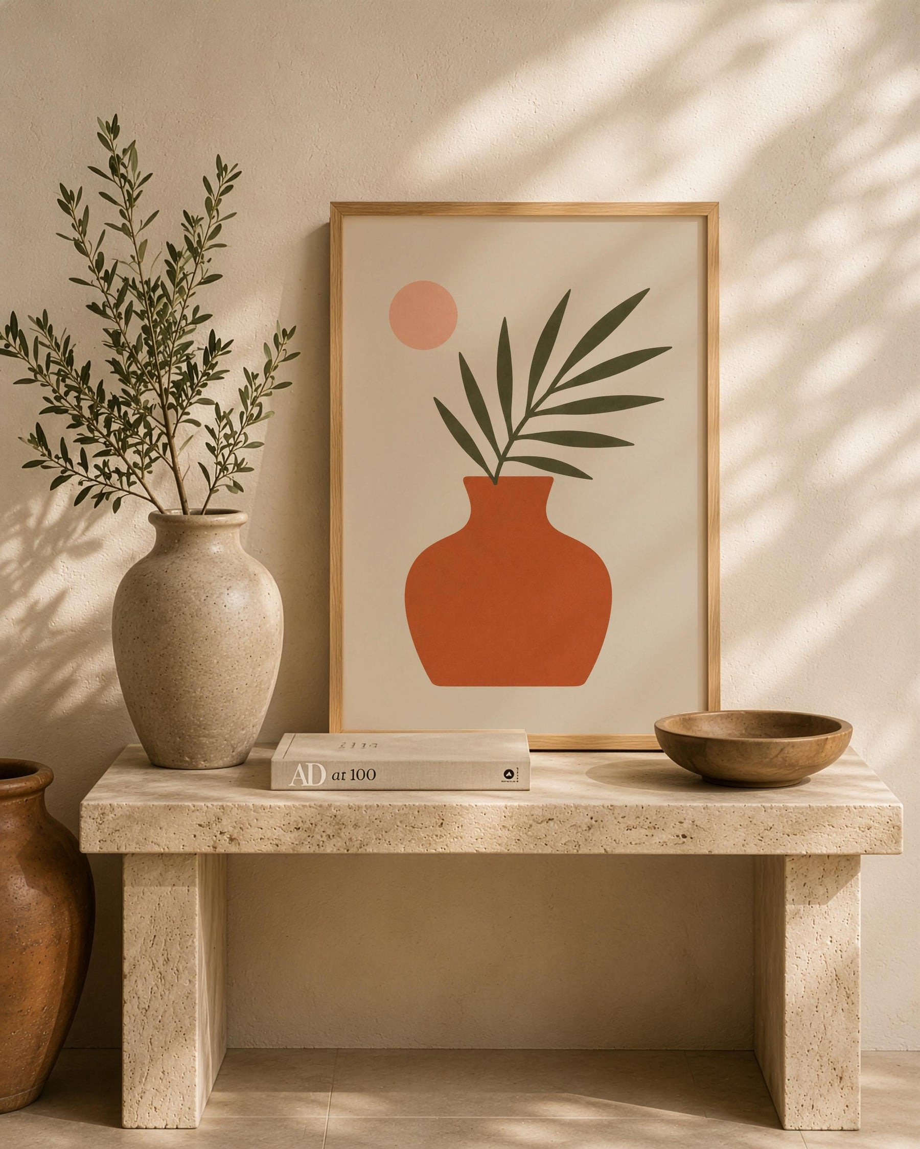 Vela Palm Leaf Vase Print | Minimalist Botanical Terracotta Wall Art | Framed or Unframed