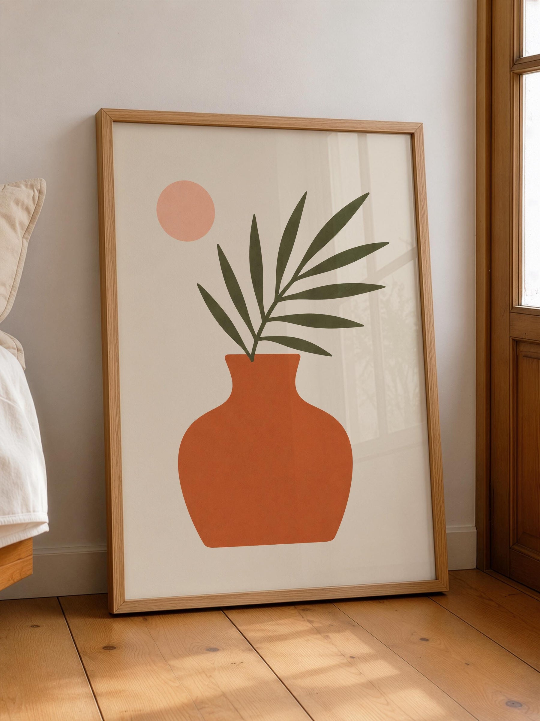 Vela Palm Leaf Vase Print | Minimalist Botanical Terracotta Wall Art | Framed or Unframed