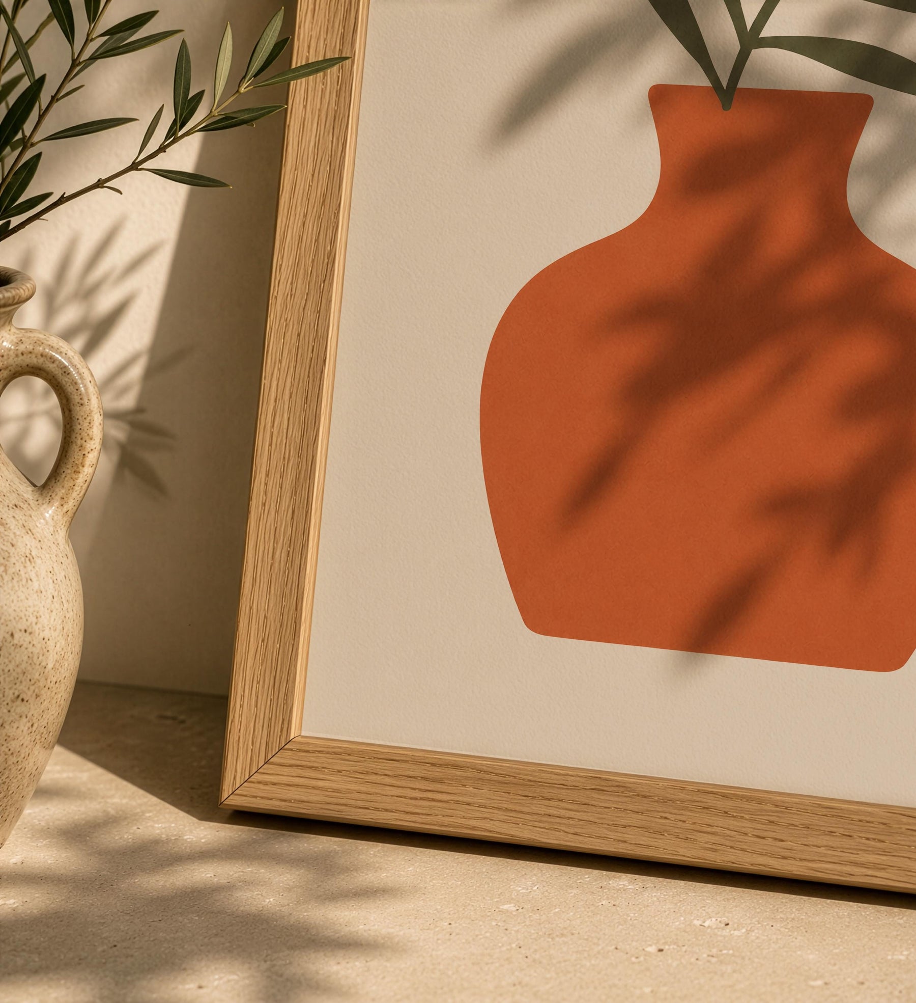 Vela Palm Leaf Vase Print | Minimalist Botanical Terracotta Wall Art | Framed or Unframed