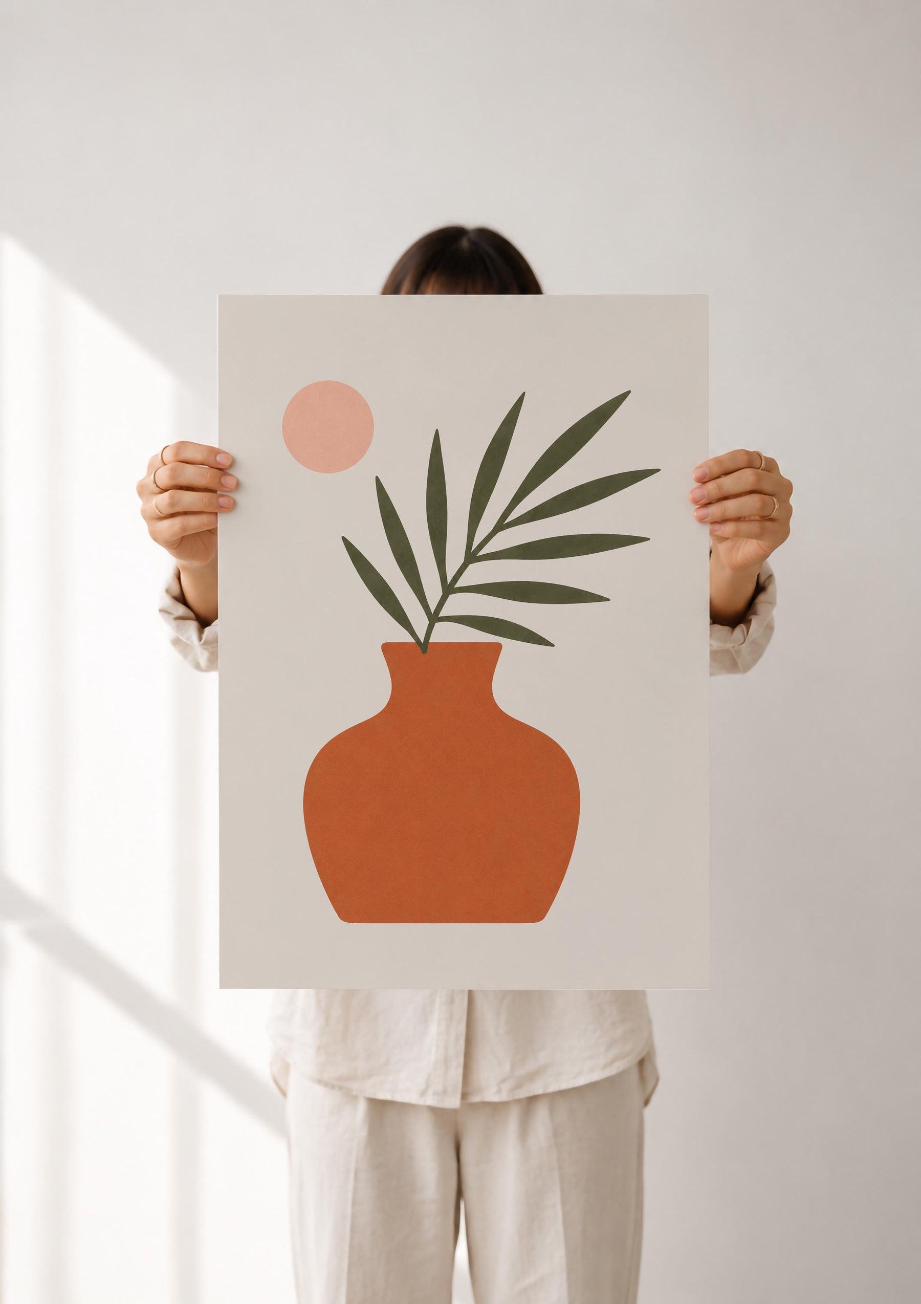 Vela Palm Leaf Vase Print | Minimalist Botanical Terracotta Wall Art | Framed or Unframed