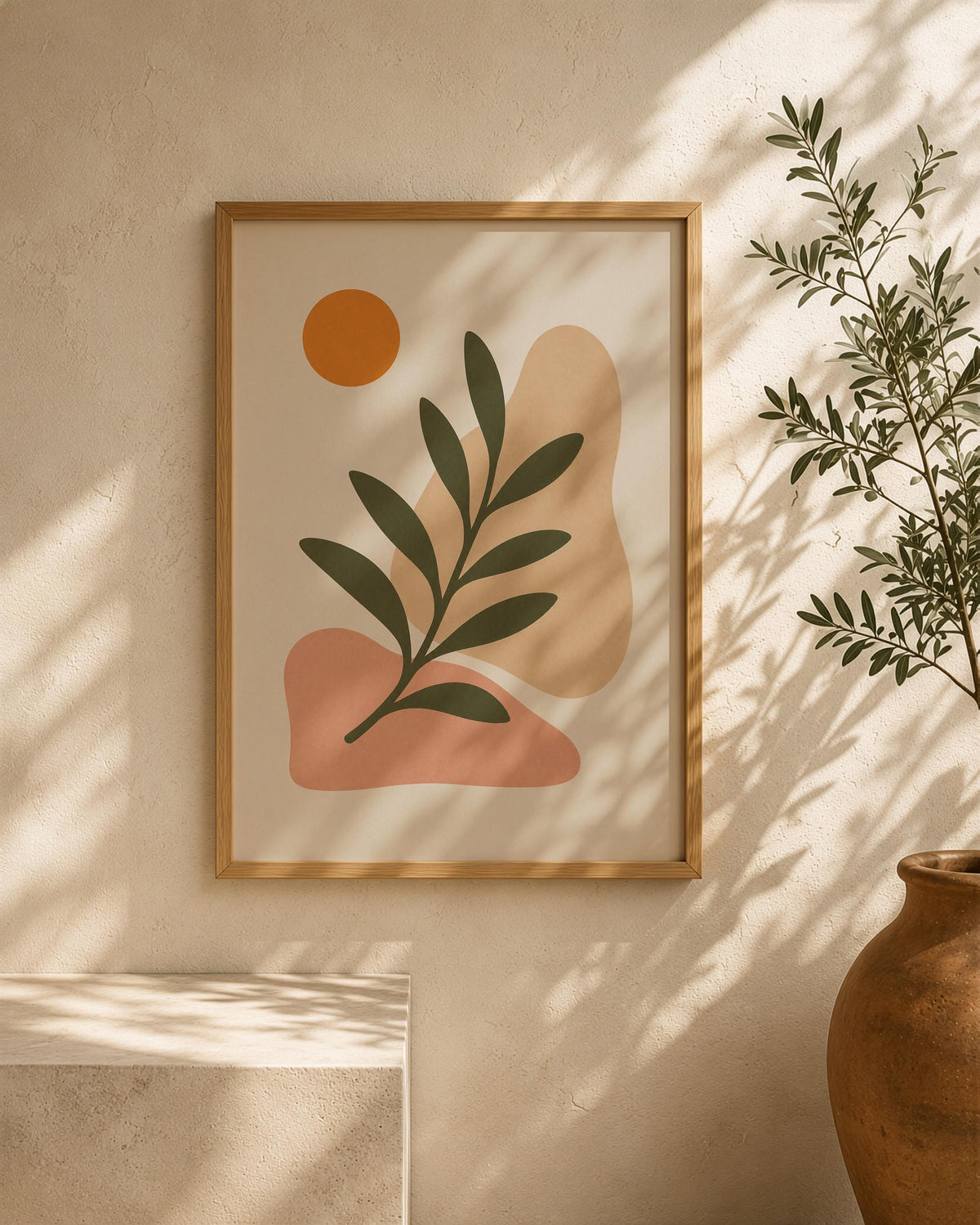 Botanical Abstract Print | Terraforma Minimalist Leaf Wall Art, Mediterranean Decor | Framed or Unframed