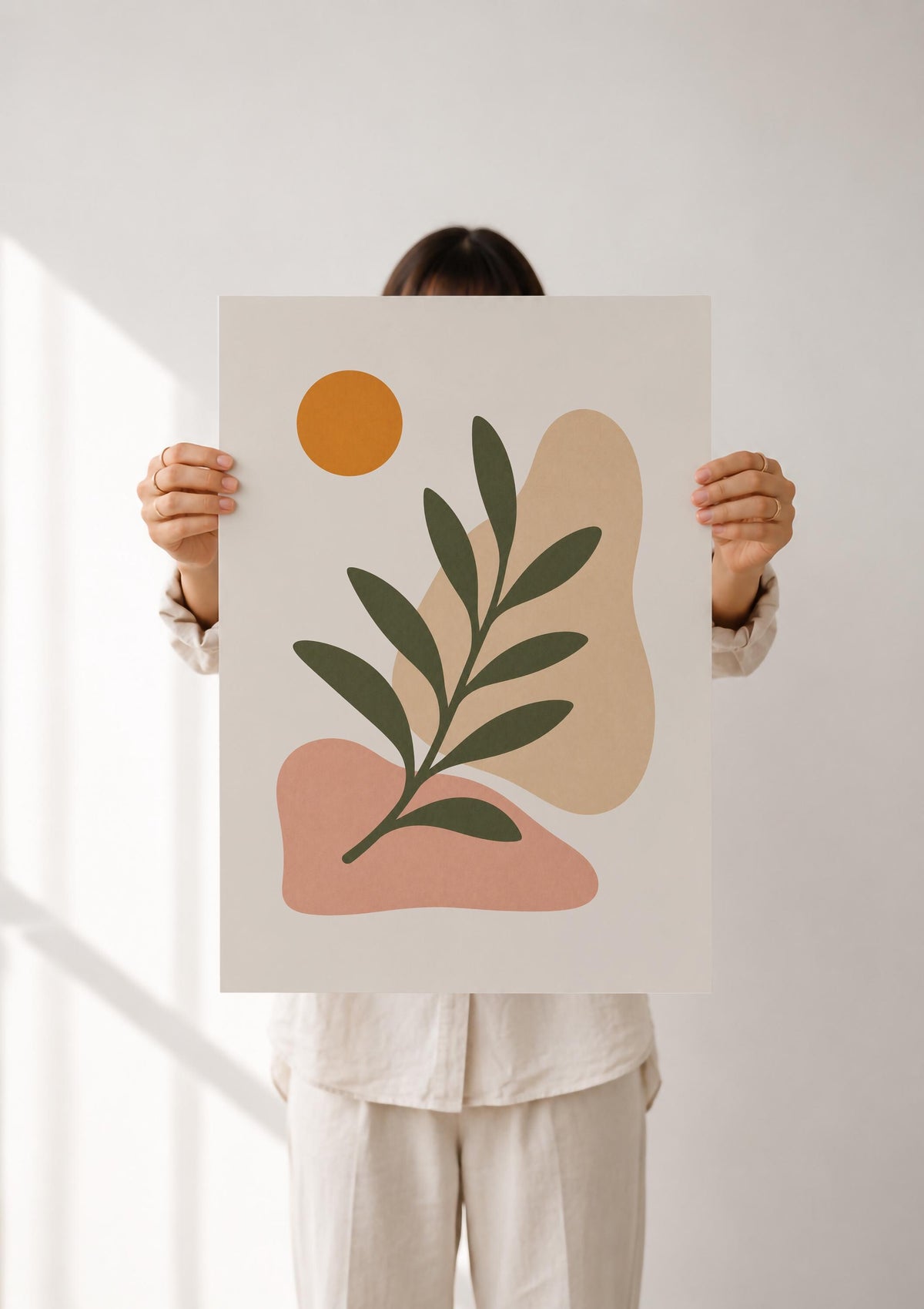 Botanical Abstract Print | Terraforma Minimalist Leaf Wall Art, Mediterranean Decor | Framed or Unframed