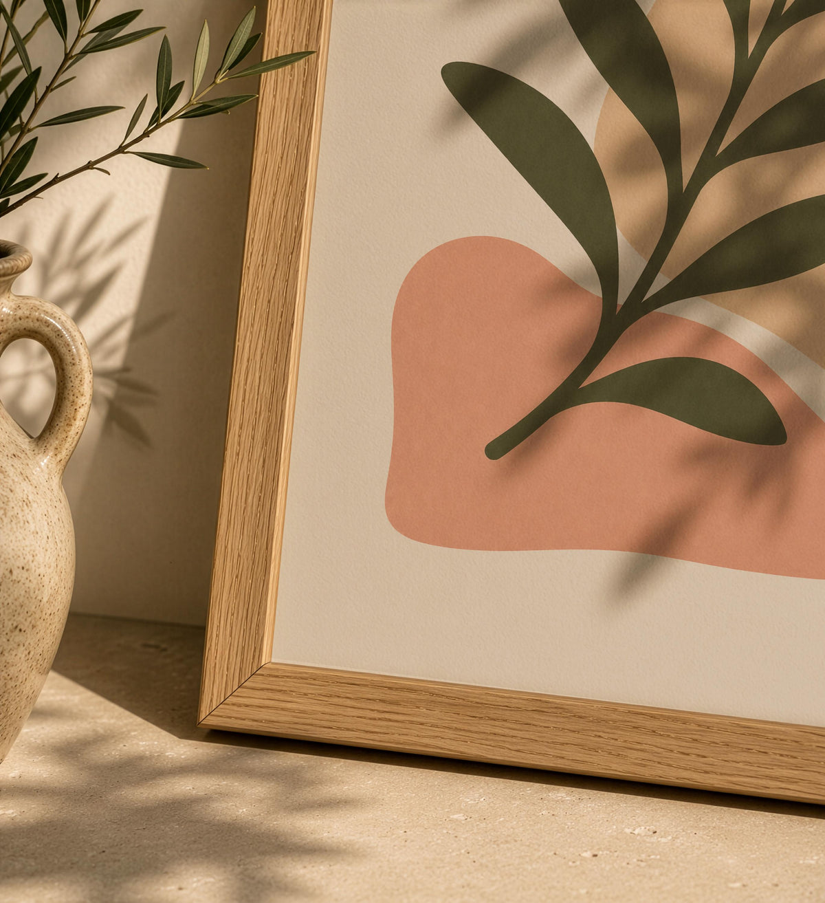 Botanical Abstract Print | Terraforma Minimalist Leaf Wall Art, Mediterranean Decor | Framed or Unframed