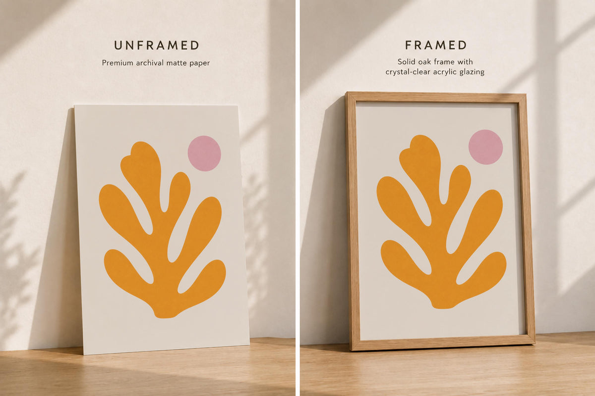 Yellow Sea Fan Print | Minimalist Coastal Botanical Wall Art (Framed or Unframed)